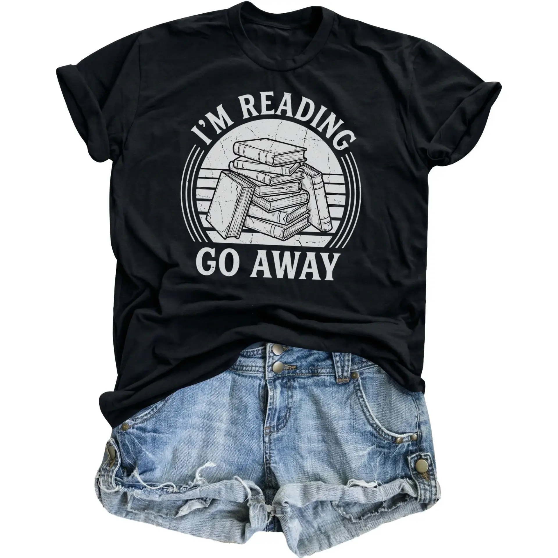 Funny Reading T-Shirt for Book Lovers Casual Graphic Tee Shirt with Retro Pile Design Everyday Comfort Wear