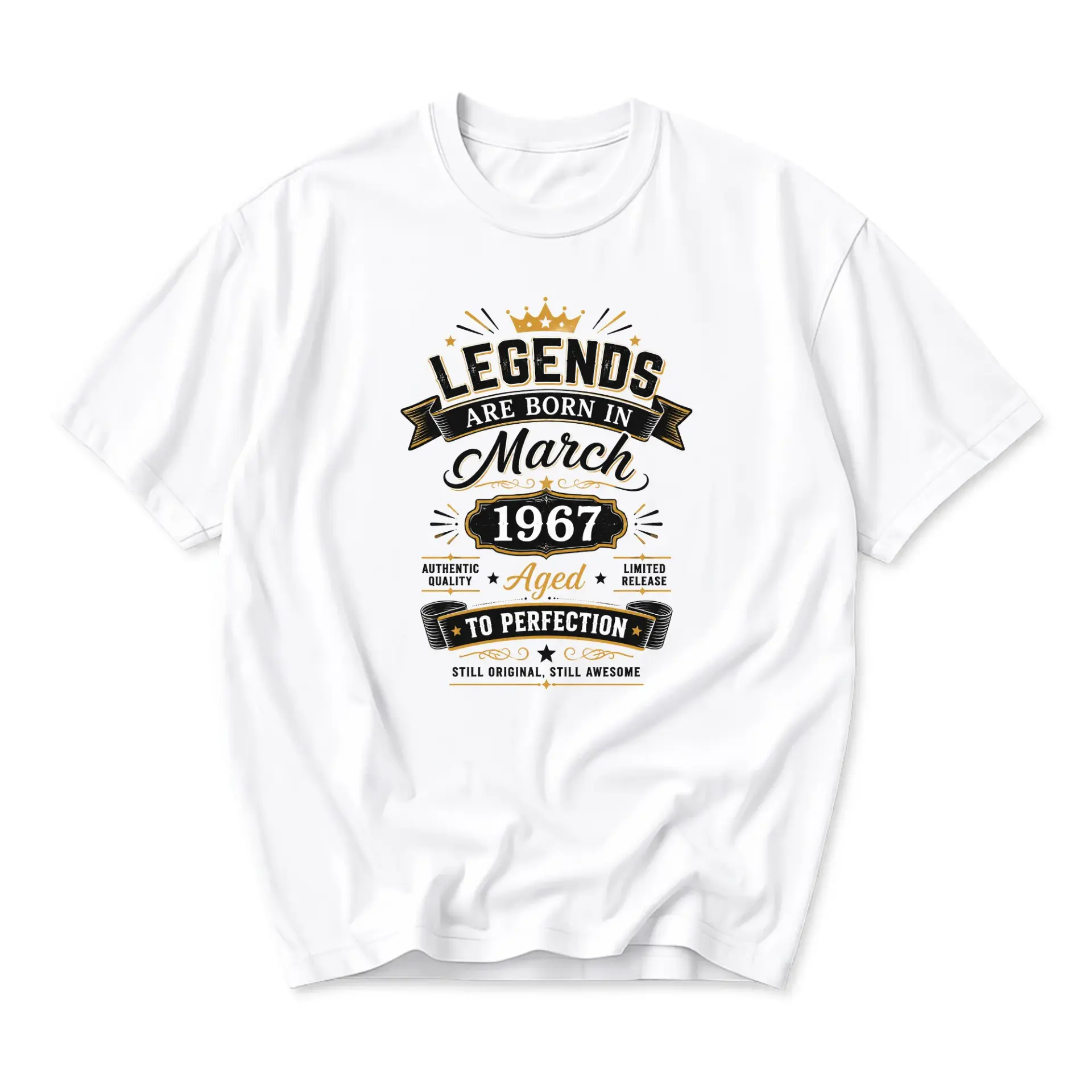 Graphic Tee Legends Are Born in March 1967 Aged to Perfection Unisex Crew Neck Casual Cotton Shirt Birthday Gift