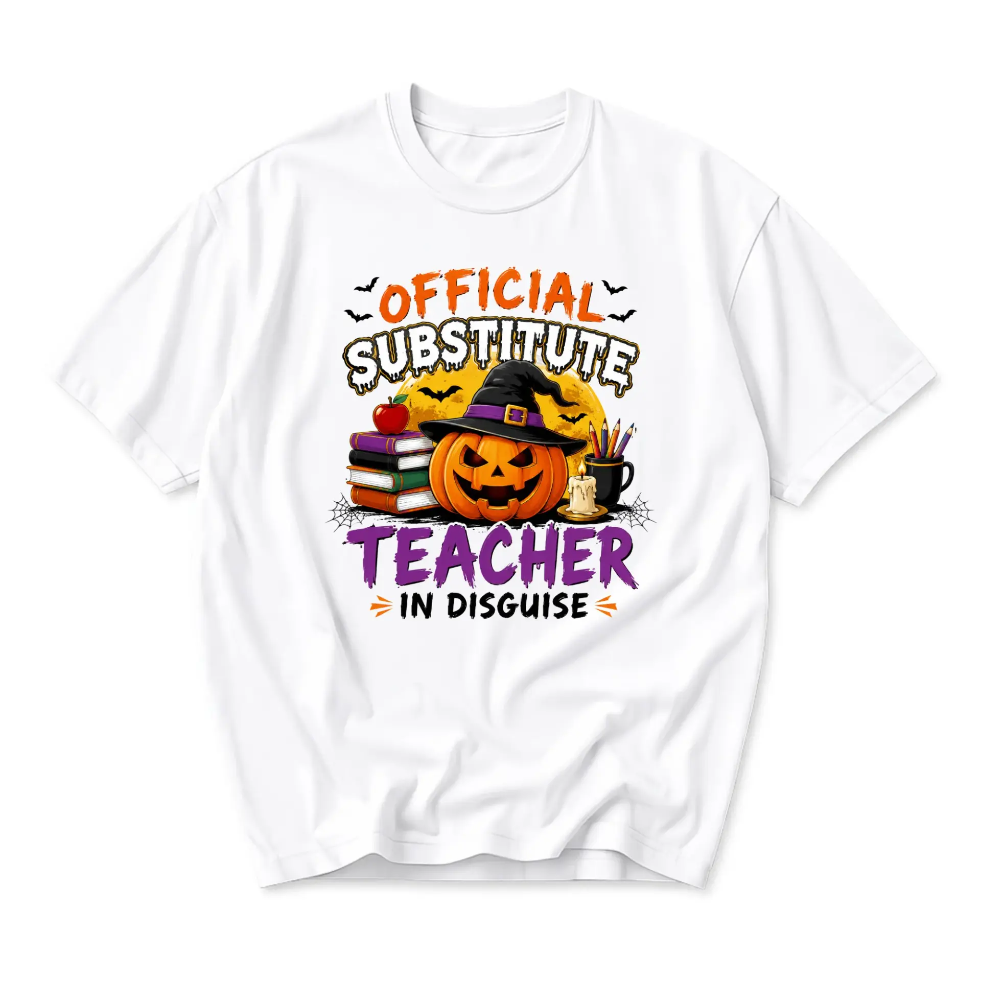 Funny Shirt Official Substitute Teacher in Disguise Halloween Graphic Tee Unisex Crew Neck Short Sleeve Cotton Top