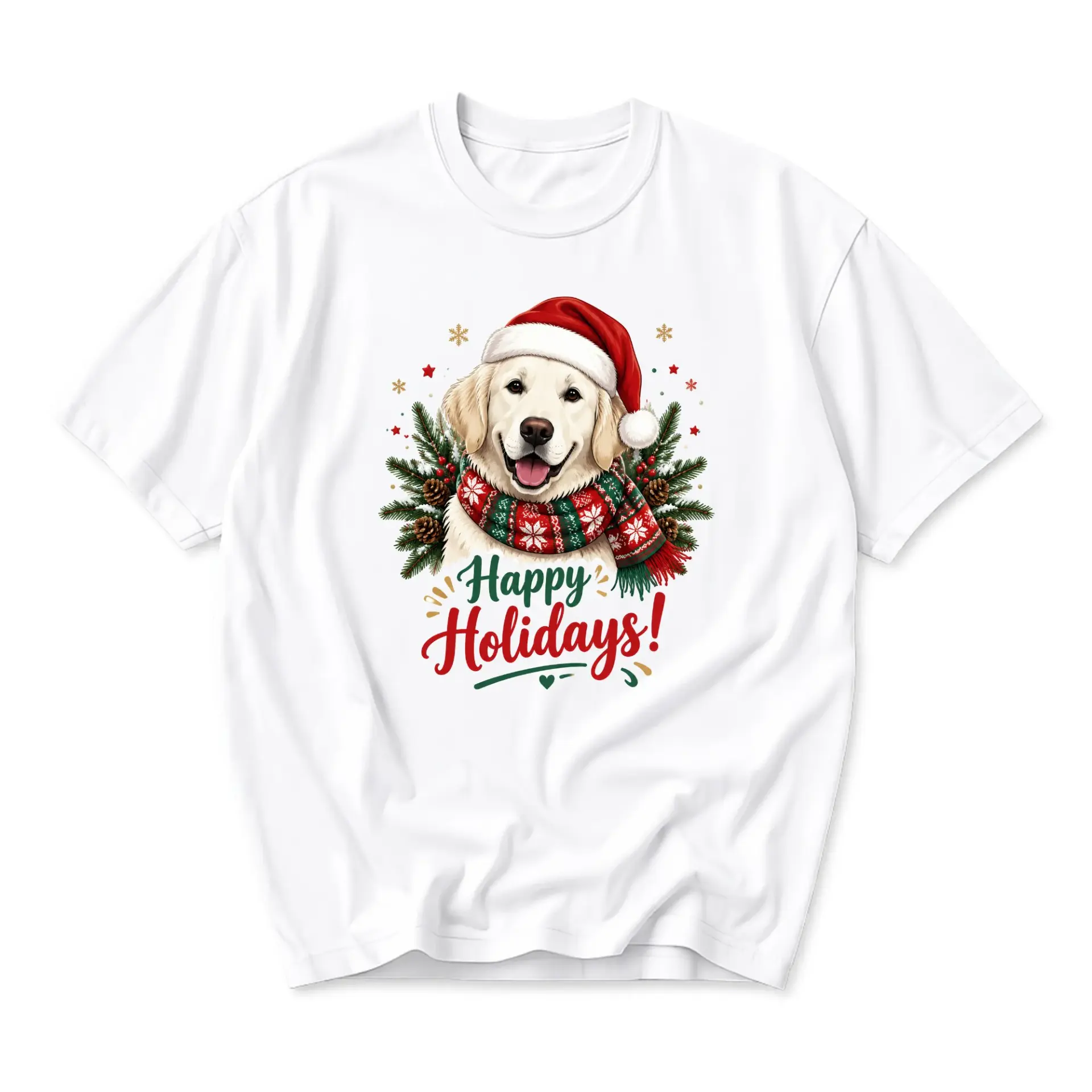Funny Shirt Happy Holidays Golden Retriever Christmas Graphic Tee Unisex