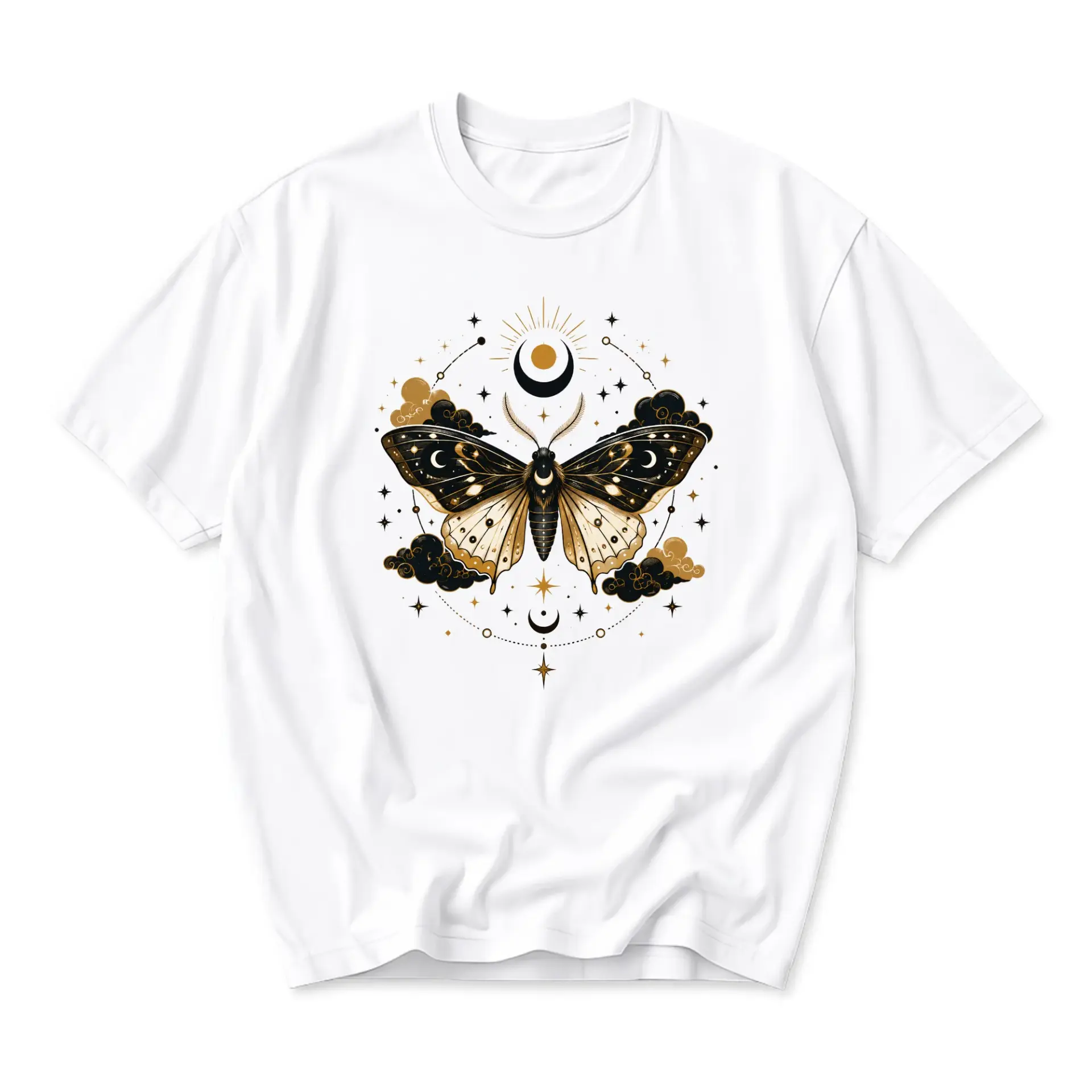 Graphic Tee Unisex Celestial Moth Illustration Print Soft Everyday Crew Neck Cotton Blend Casual Short Sleeve Shirt