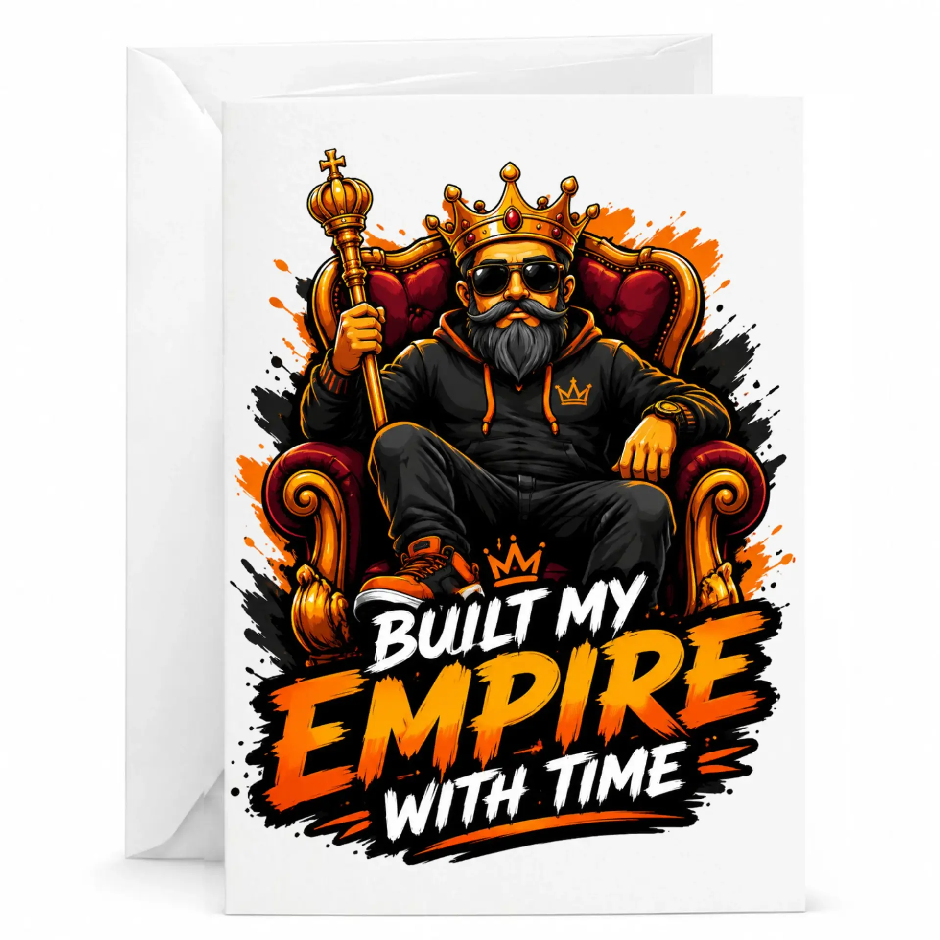 Funny King Empire Greeting Card, Inspirational Motivational Birthday Card for Men, 5x7 Inch Folded Note Card