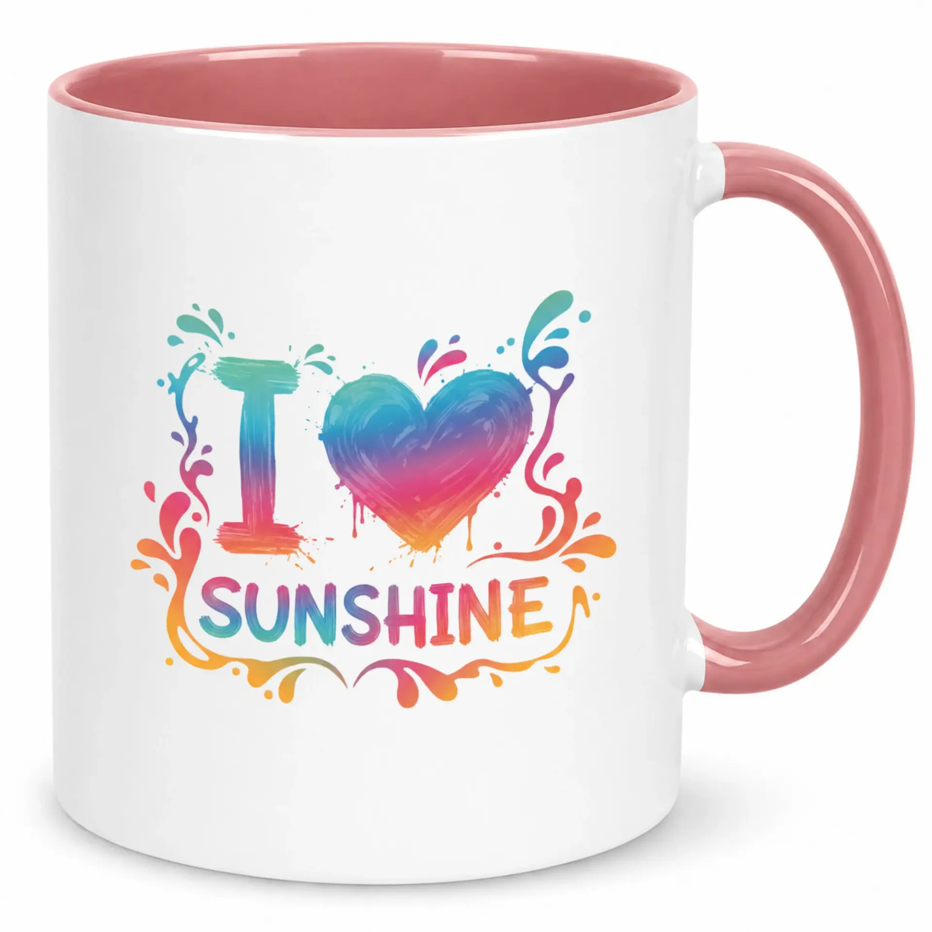 Coffee Mug with I Love Sunshine Design Vibrant Rainbow Colors Positive Affirmation Ceramic Cup for Daily Beverages Unique Gift Idea