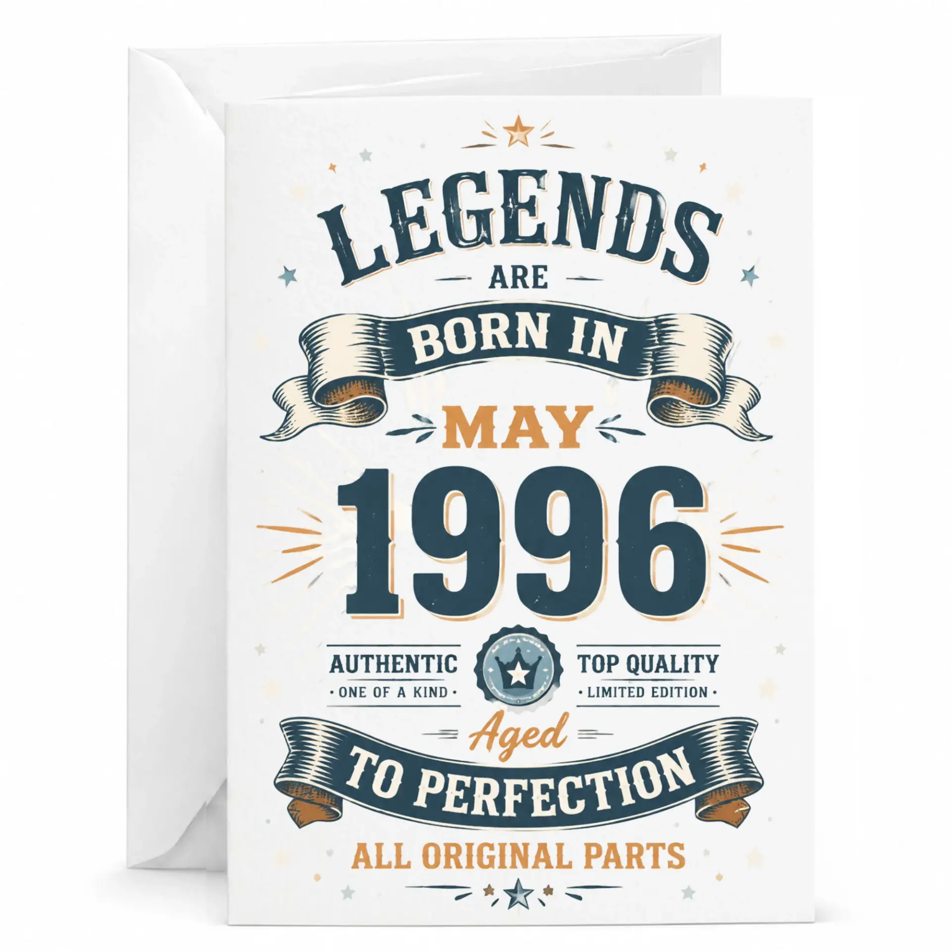 Greeting Card Legends Are Born in May 1996 Birthday Card Aged to Perfection Vintage Style Gift for Birth Month Celebration