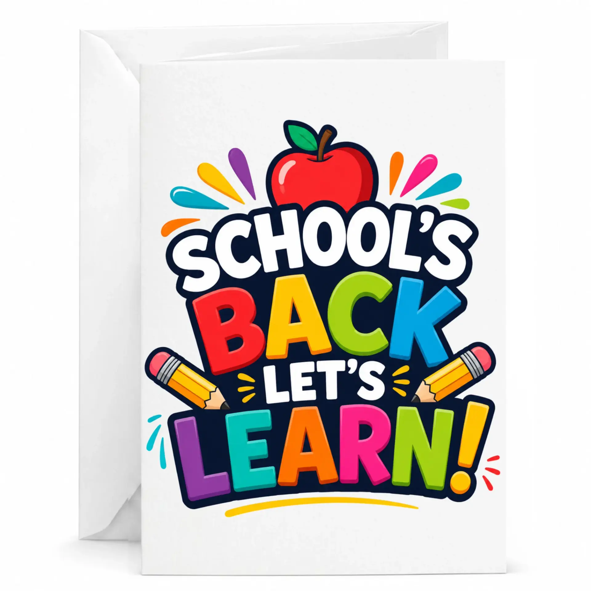 Greeting Card School's Back Let's Learn Colorful Stationery Note for Encouragement and Seasonal Events