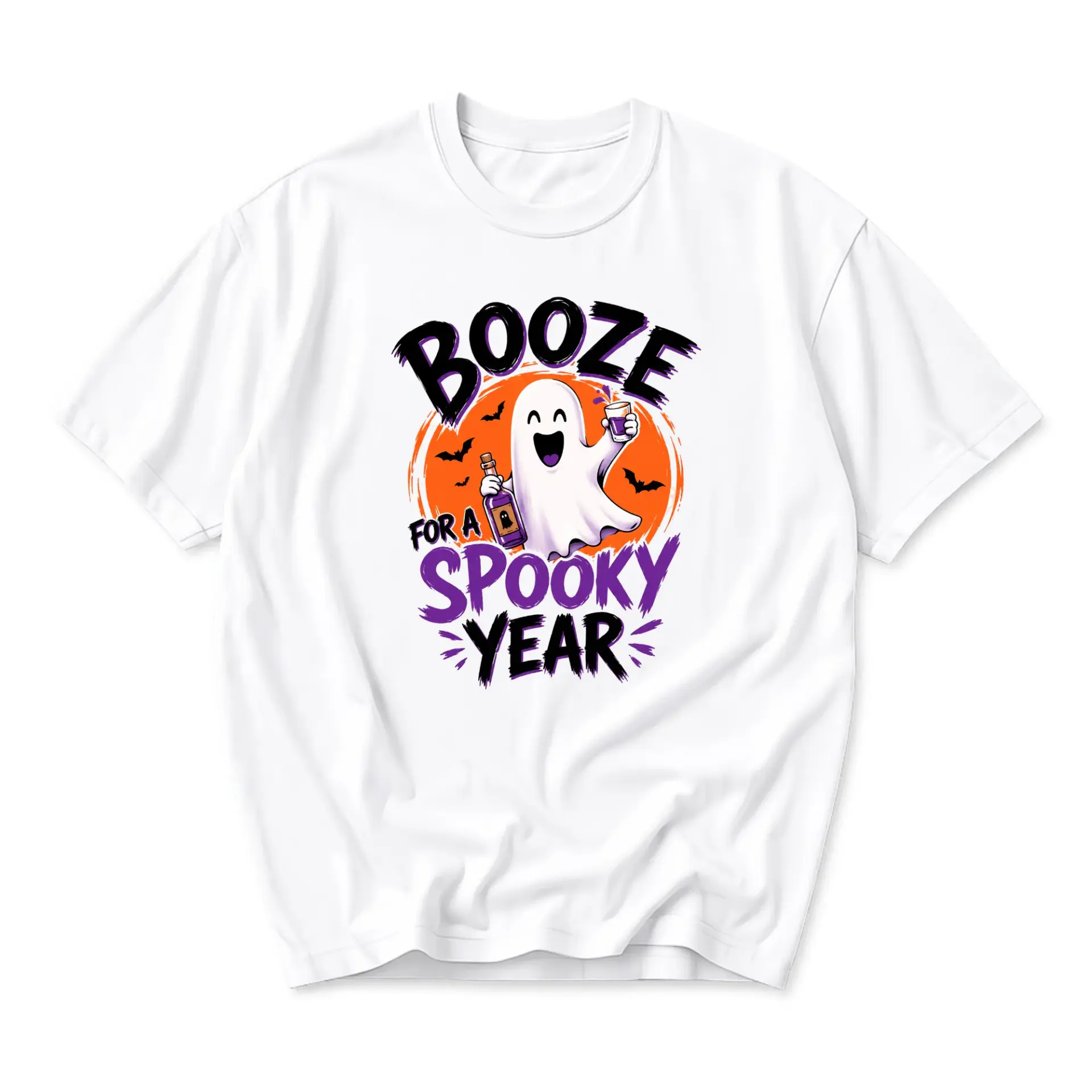Funny Shirt Booze for a Spooky Year Graphic Tee Unisex Casual Cotton Crew Neck Top Halloween Inspired Apparel