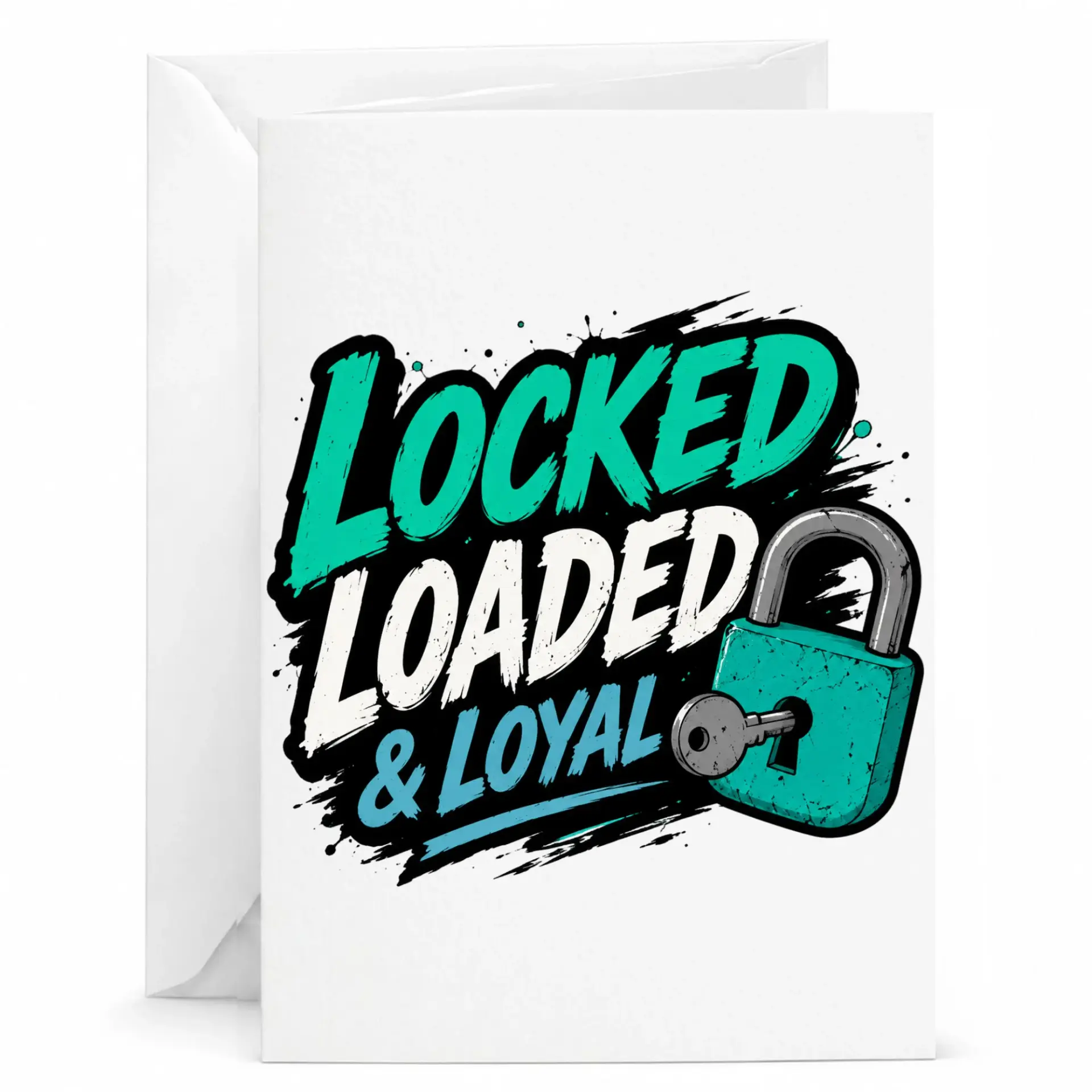 Greeting Card Locked Loaded and Loyal Graphic Illustration for Personal Messages and Sentimental Occasions