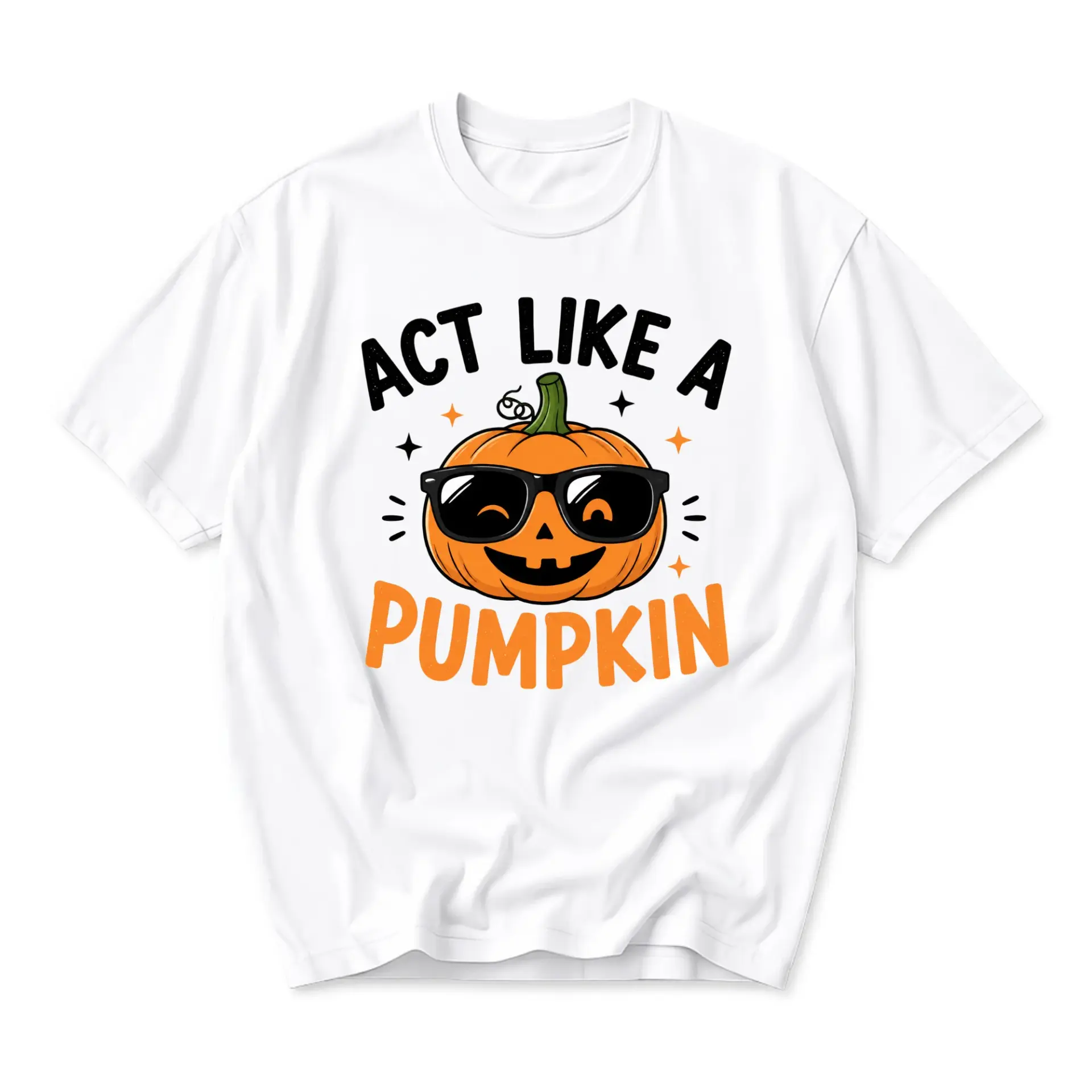 Graphic Tee Act Like a Pumpkin Funny Fall Autumn Shirt Unisex Casual Crew Neck Short Sleeve Cotton Apparel White