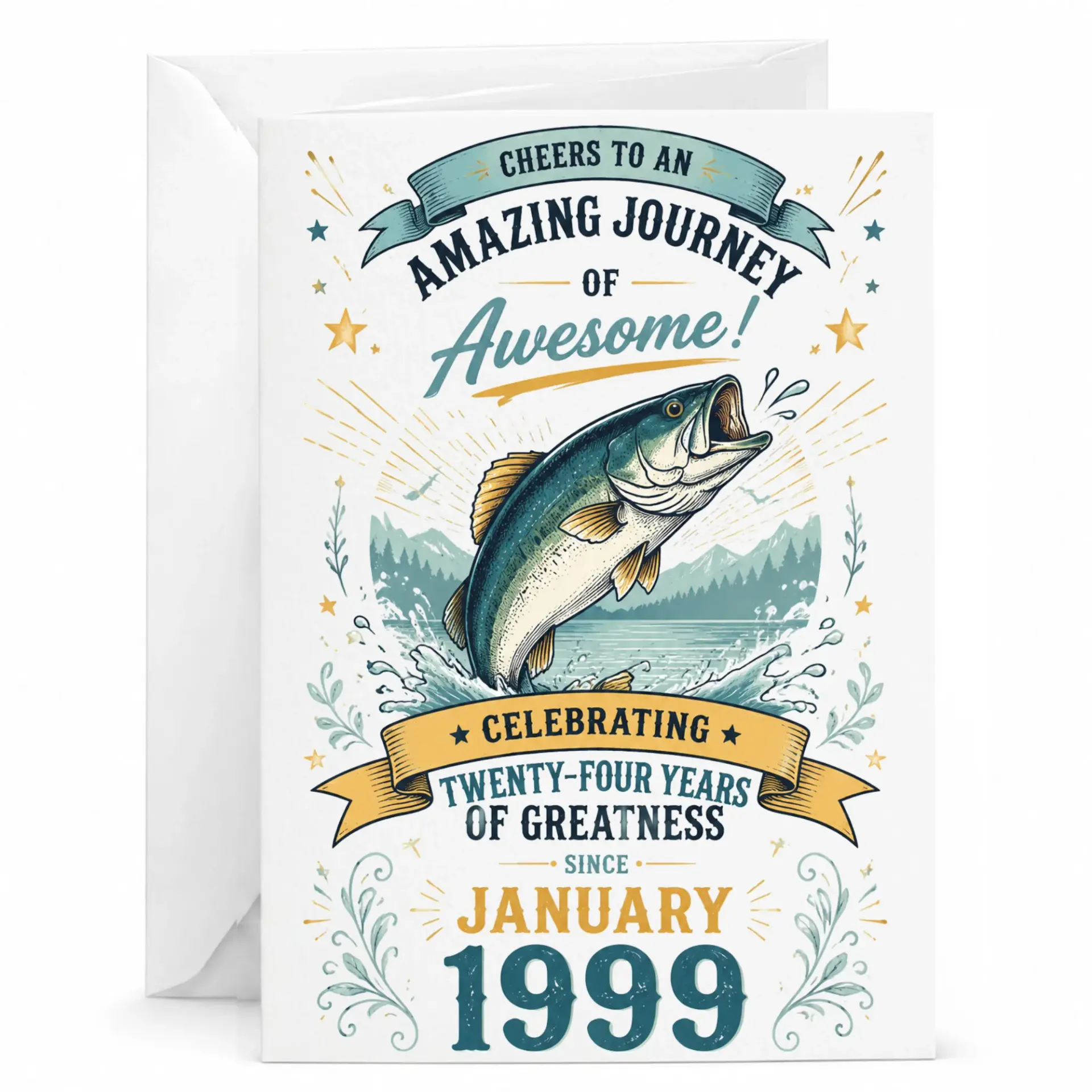 Greeting Card for 24th Birthday or Anniversary Cheers to an Amazing Journey of Awesome Fishing Theme Milestone