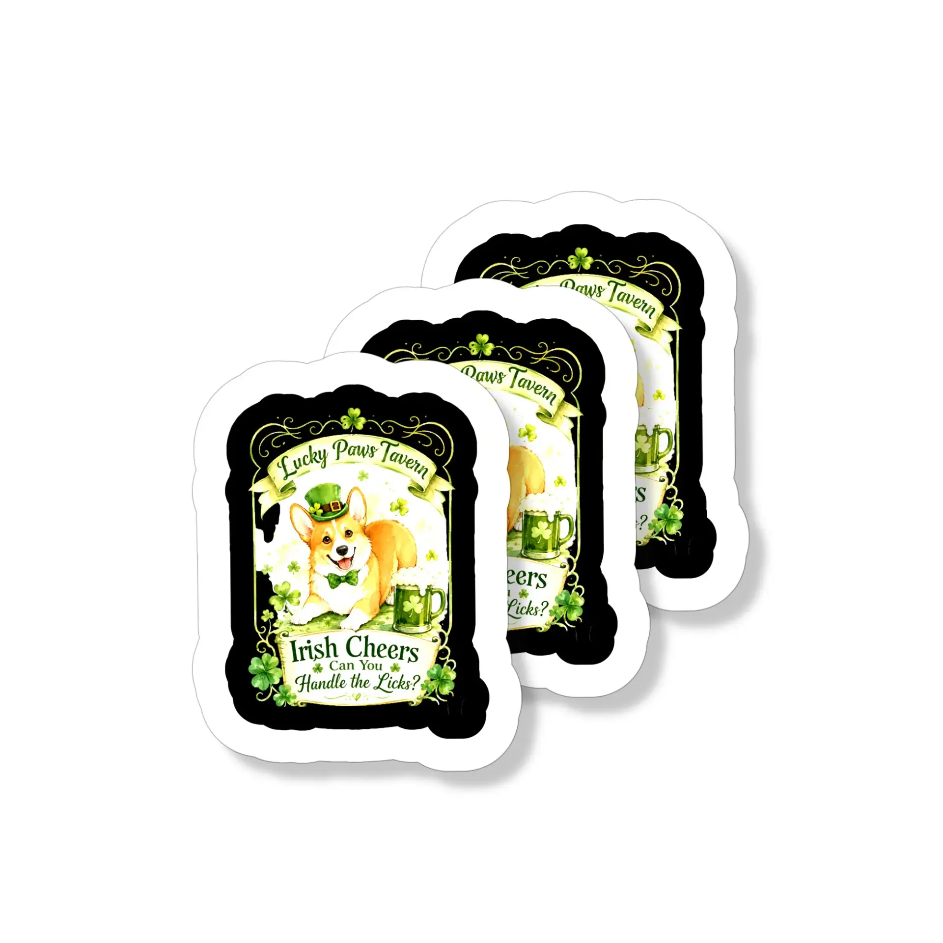 Vinyl Sticker Pack Lucky Paws Tavern Irish Cheers Corgi Dog Decal Set for Laptops and Water Bottles 3 Piece Collection