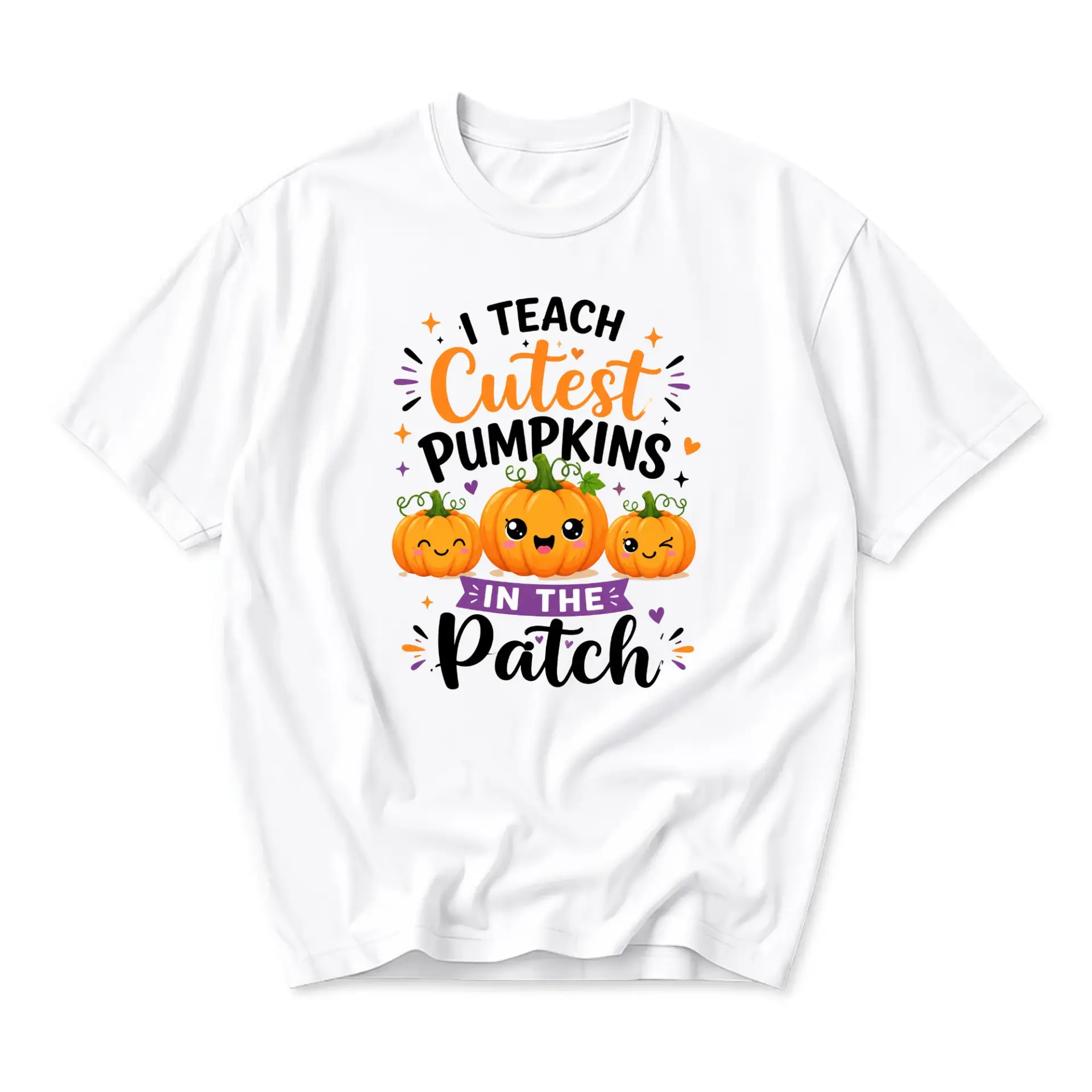 Graphic Tee I Teach Cutest Pumpkins in the Patch Unisex Casual Crew Neck T-Shirt Funny Fall Seasonal Apparel