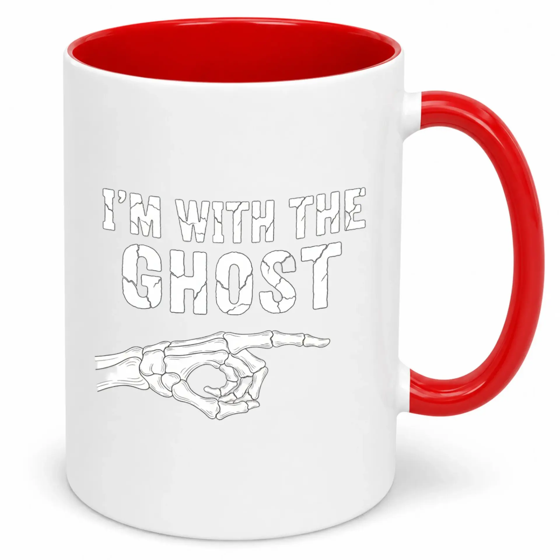 Funny Halloween Ceramic Coffee Mug 11oz or 15oz Spooky and Skeleton Hand Pointing Design Unique Drinkware for Lovers