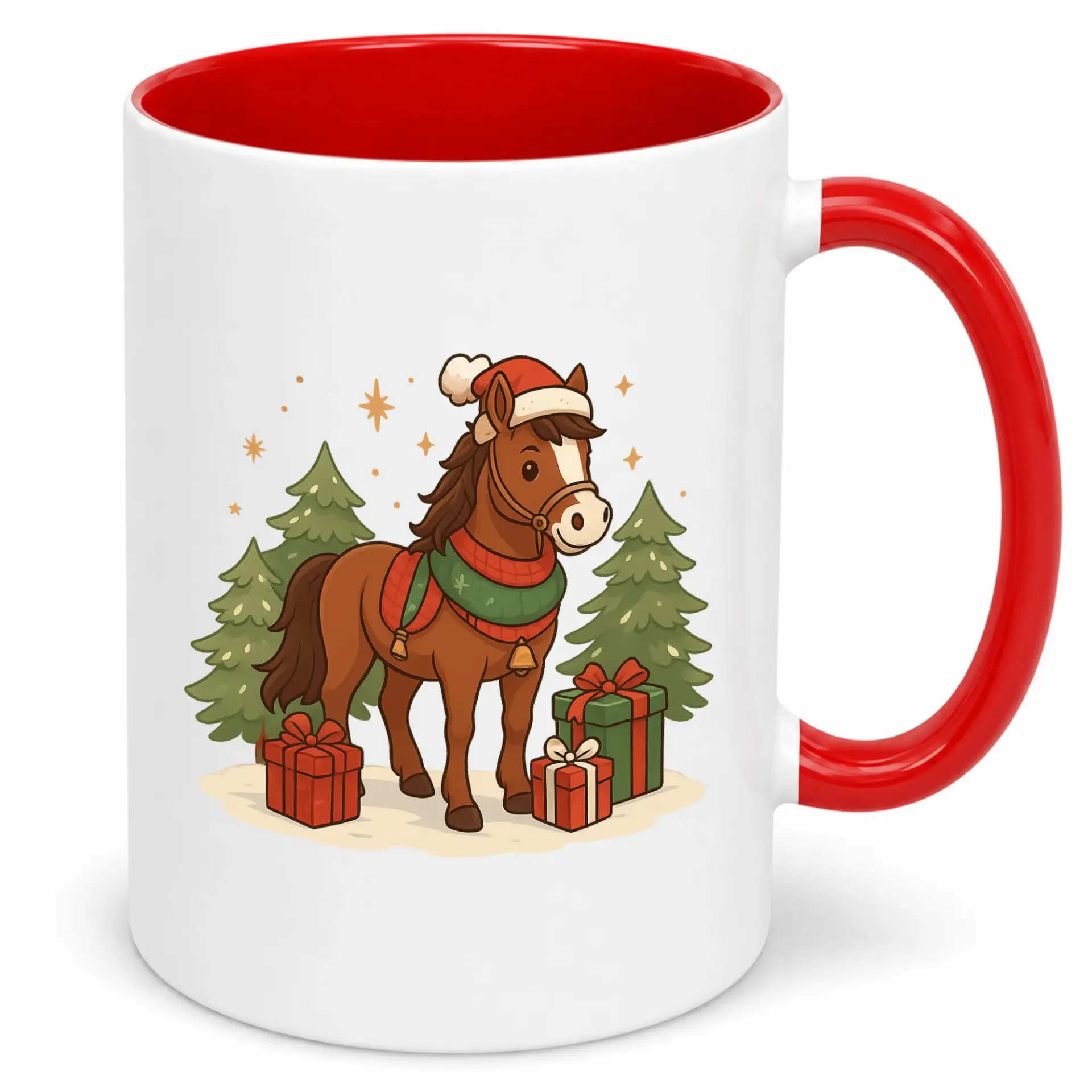 Christmas Horse Coffee Mug, Festive Animal Ceramic Tea Cup, Holiday Pony Present Drinkware, White Ceramic 11oz or 15oz Gift Mug