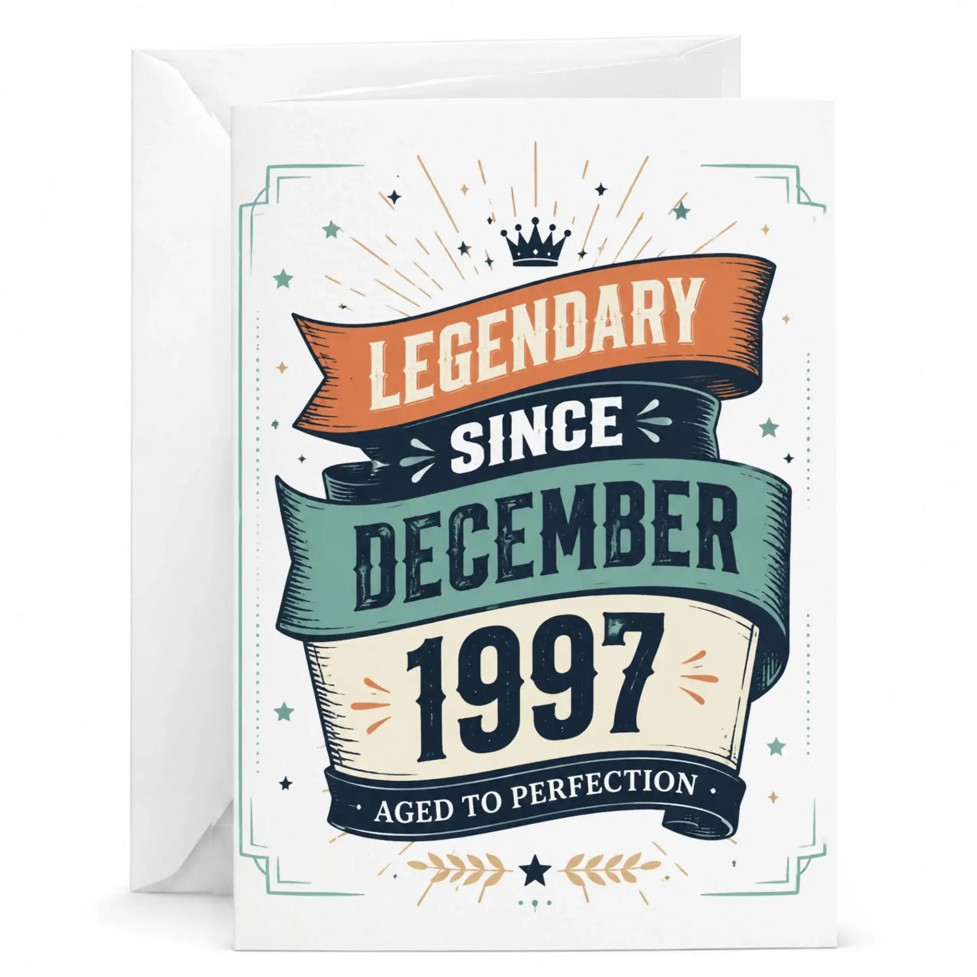 Birthday Card Legendary Since December 1997 Aged to Perfection Vintage Style Greeting Card with Matching Envelope