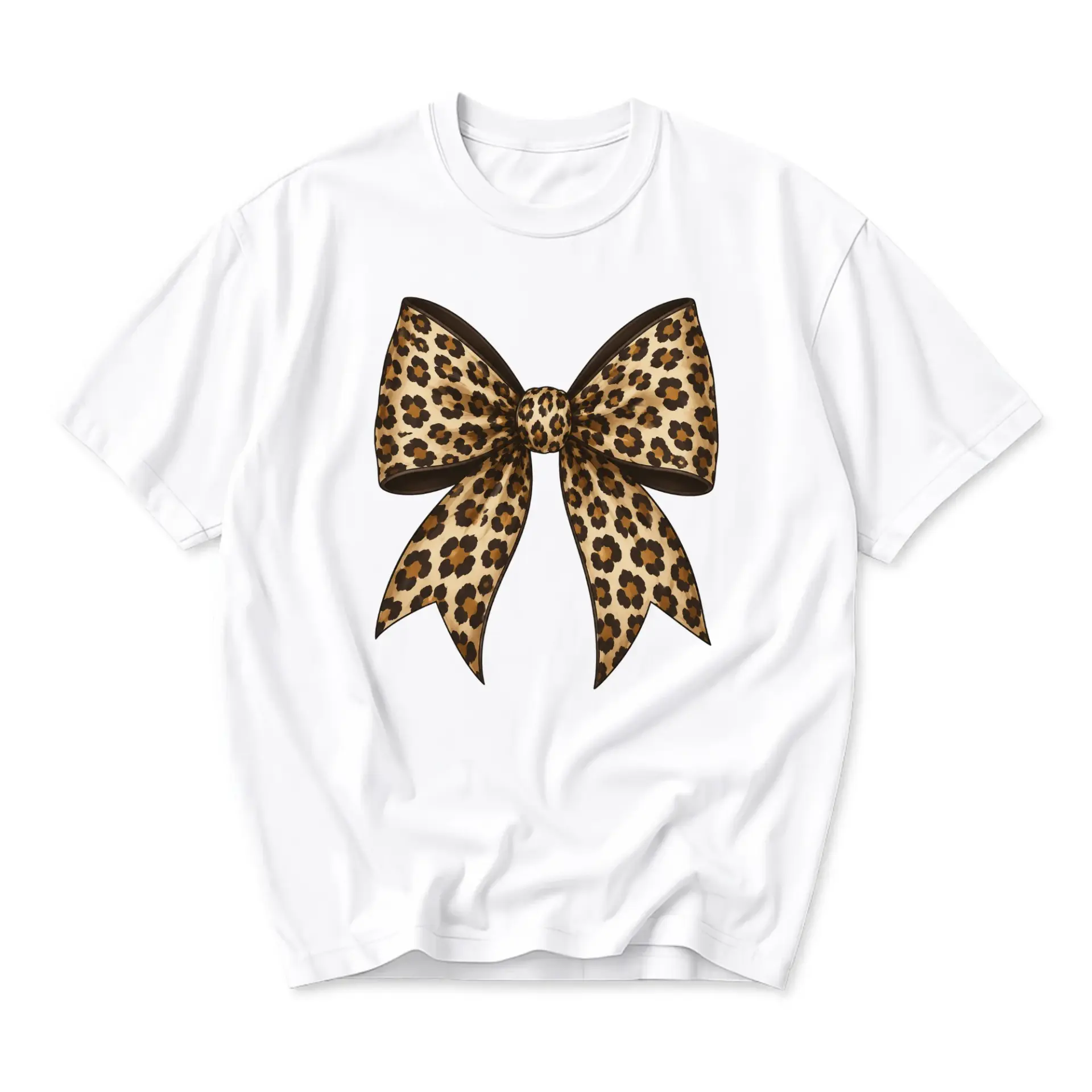 Graphic Tee Unisex Leopard Print Bow Shirt Casual Everyday Short Sleeve Crew Neck Top Comfortable Cotton Blend Apparel