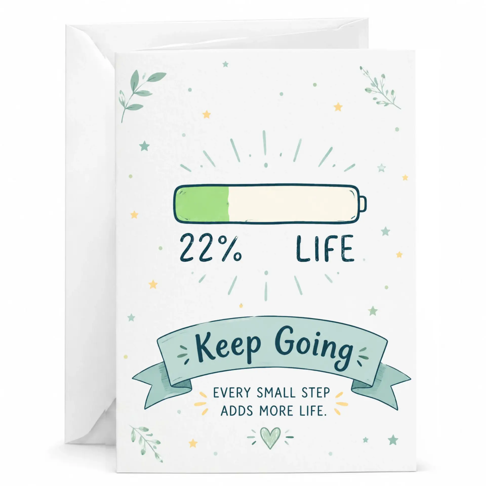 Greeting Card Keep Going Battery Design Inspirational Message Encouragement Card for Friends and Loved Ones 5x7 Inch