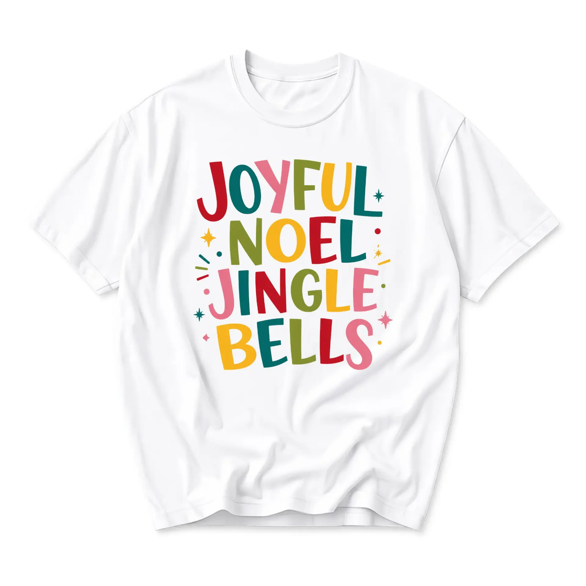 Graphic Tee Joyful Noel Jingle Bells Holiday Shirt Unisex Crew Neck Short Sleeve Casual Cotton Blend Top Apparel
