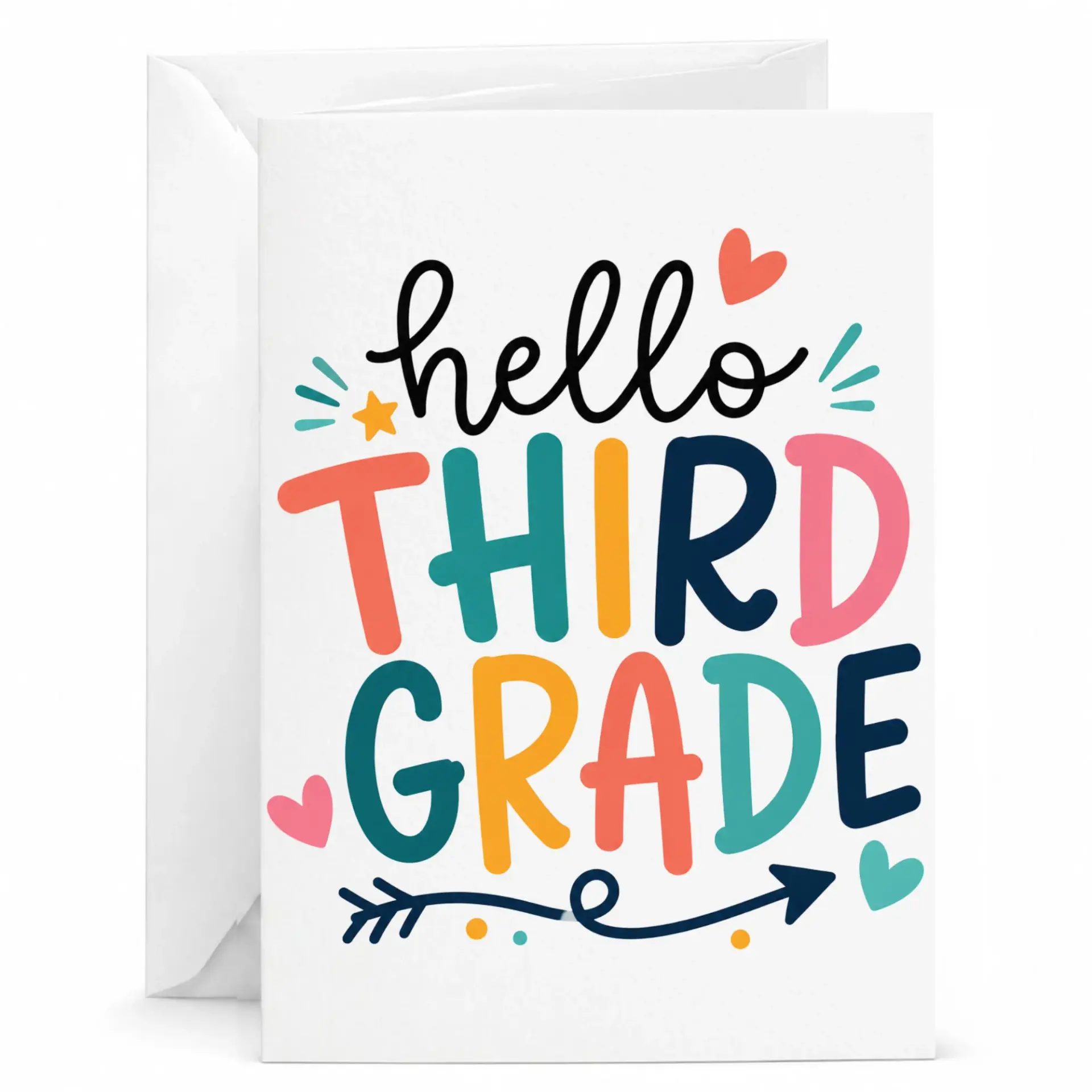 Greeting Card Hello Third Colorful Lettering Design for New Academic Milestone or Encouragement