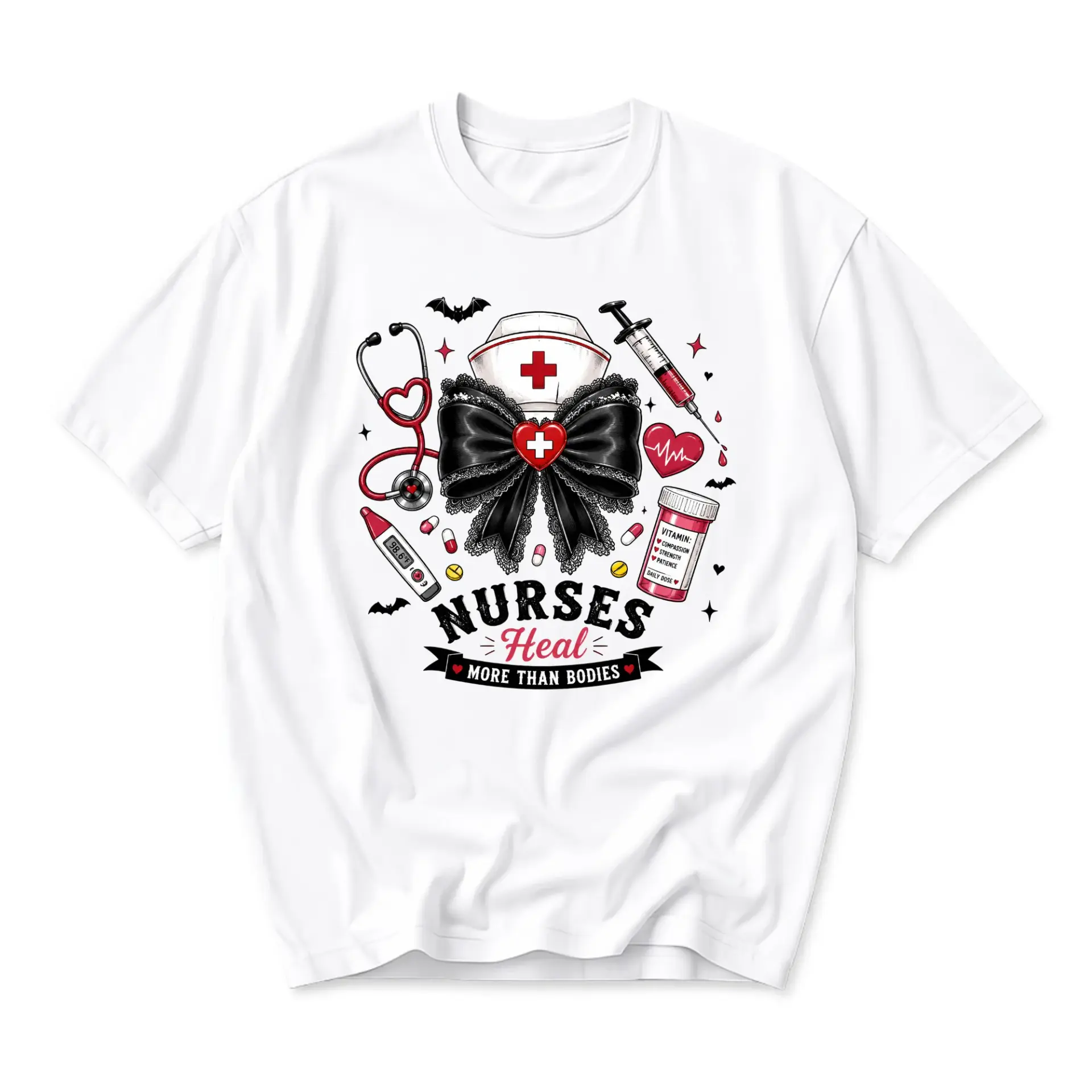 Graphic Tee Nurses Heal More Than Bodies Print Unisex Casual Crew Neck Comfortable Short Sleeve Everyday Cotton Shirt