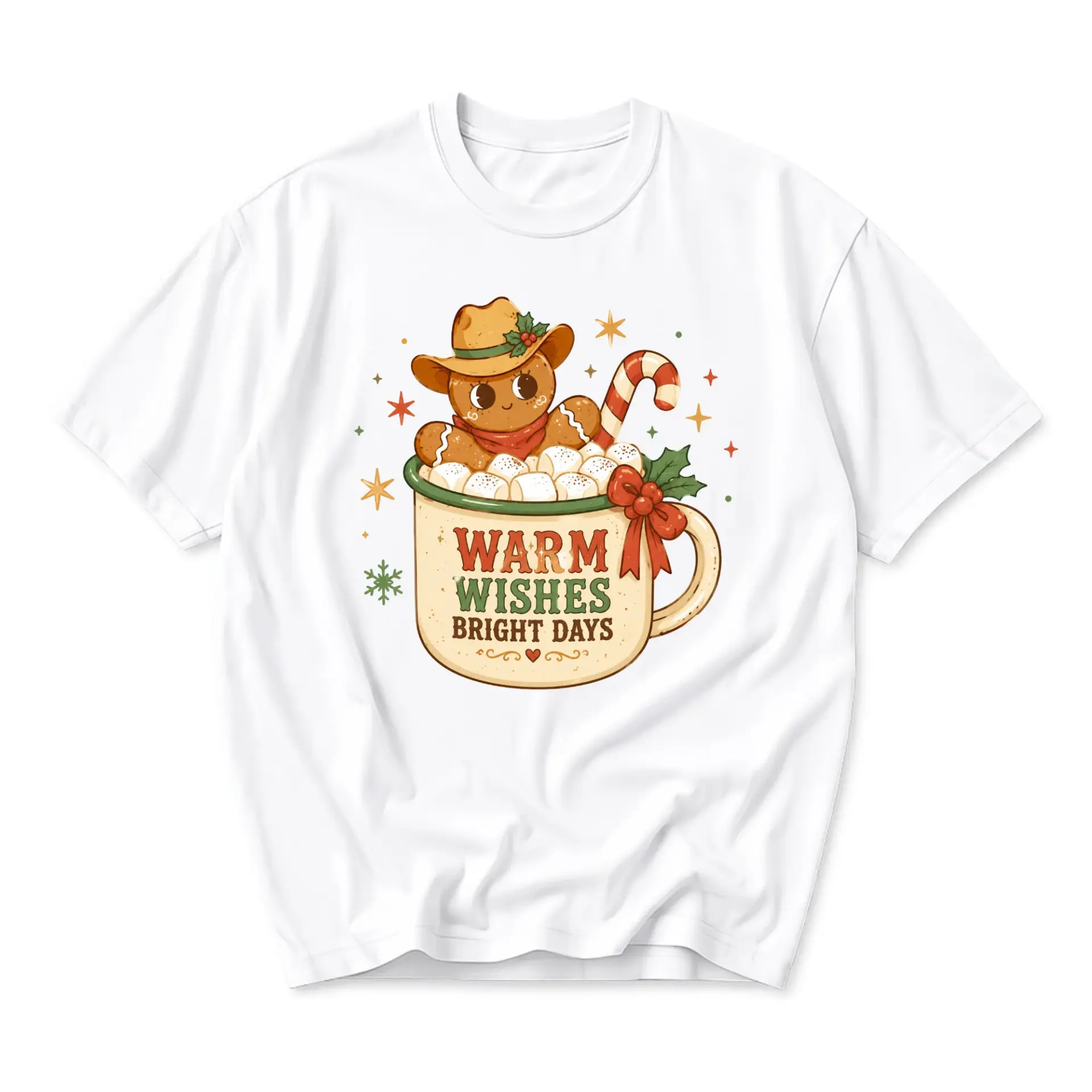 Graphic Tee Unisex Crew Neck T-Shirt Featuring a Festive Gingerbread Cowboy
