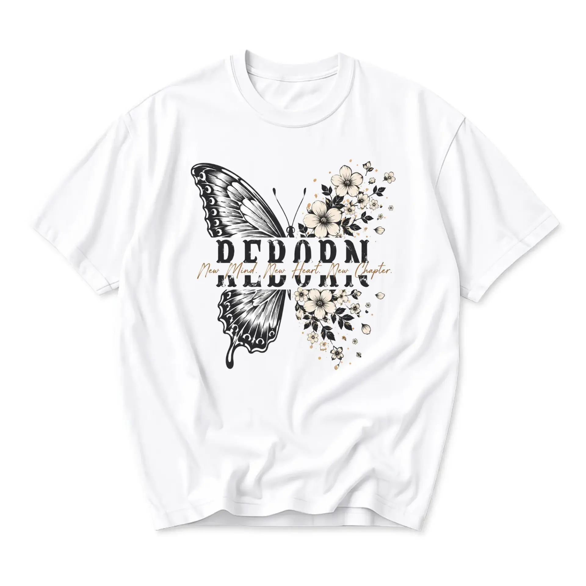 Graphic Tee Reborn Butterfly Floral Unisex Shirt Casual Nature Inspired Art Printed Cotton Blend Crew Neck Apparel