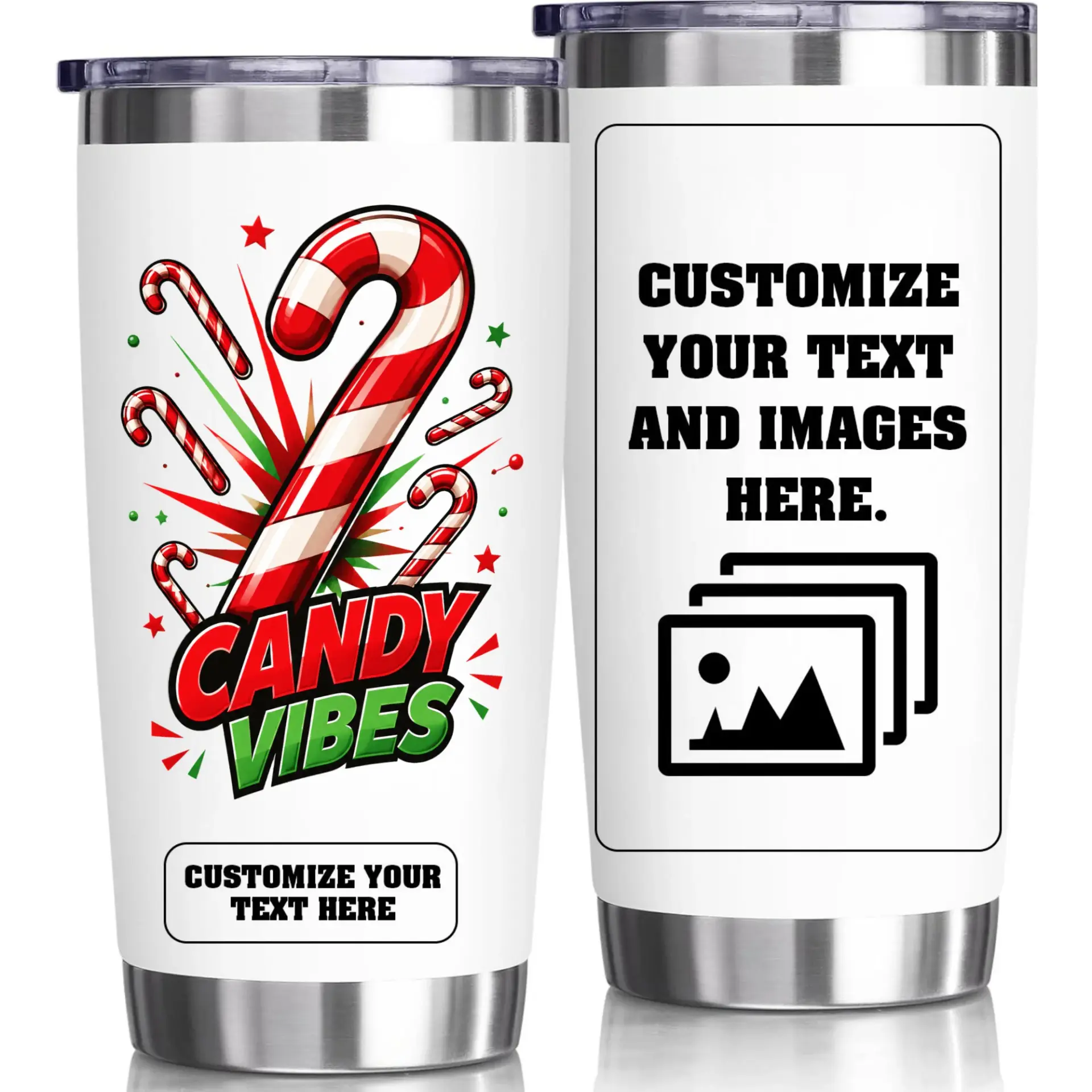 Stainless Steel Tumbler Candy Vibes Holiday Gift Cup 20oz Double Wall Vacuum Insulated Travel Mug for Hot Cold Drinks