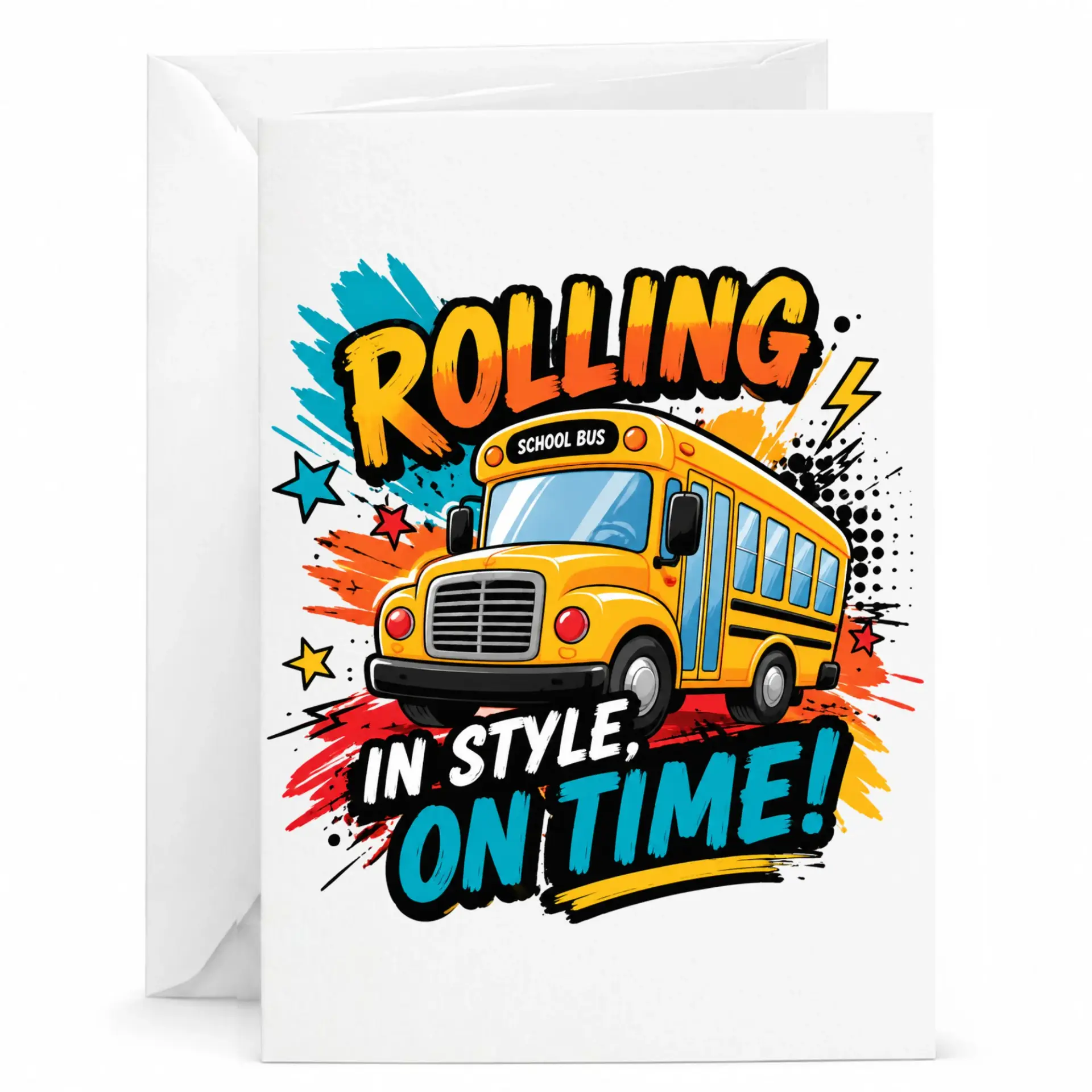 Greeting Card Rolling Featuring Vibrant School Bus Illustration for Any