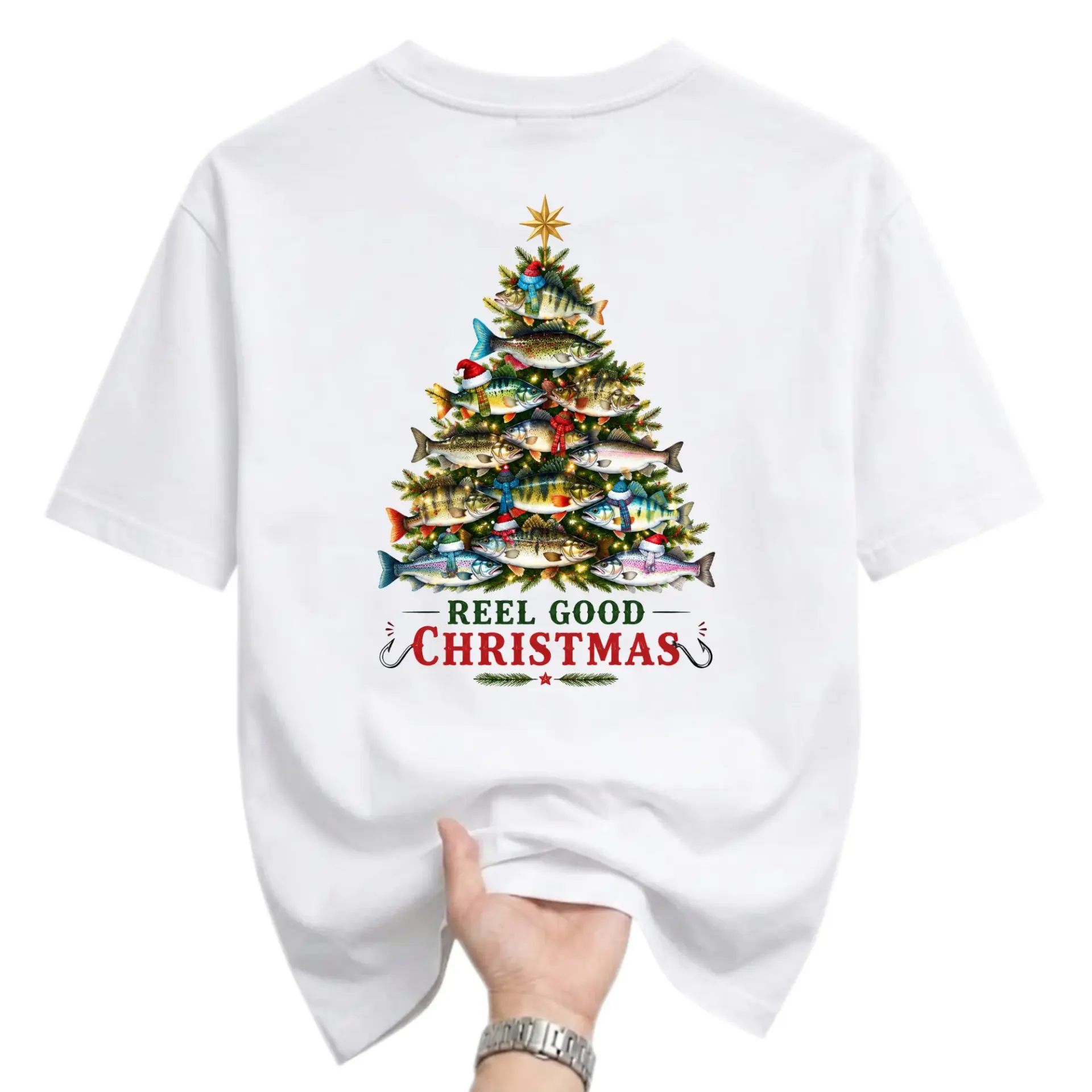 Funny Shirt Reel Good Christmas Graphic Tee Unisex Holiday Fishing Print Comfortable Crew Neck Casual Short Sleeve Top