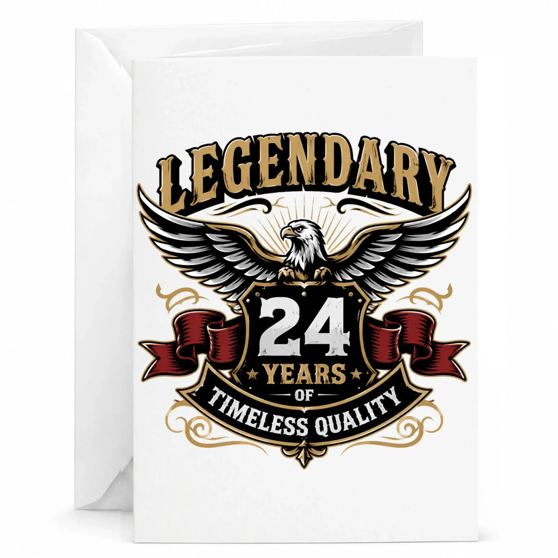 Birthday Card 24th Anniversary Legendary 24 Years of Timeless Quality Eagle Graphic Greeting Card for Milestone Celebration
