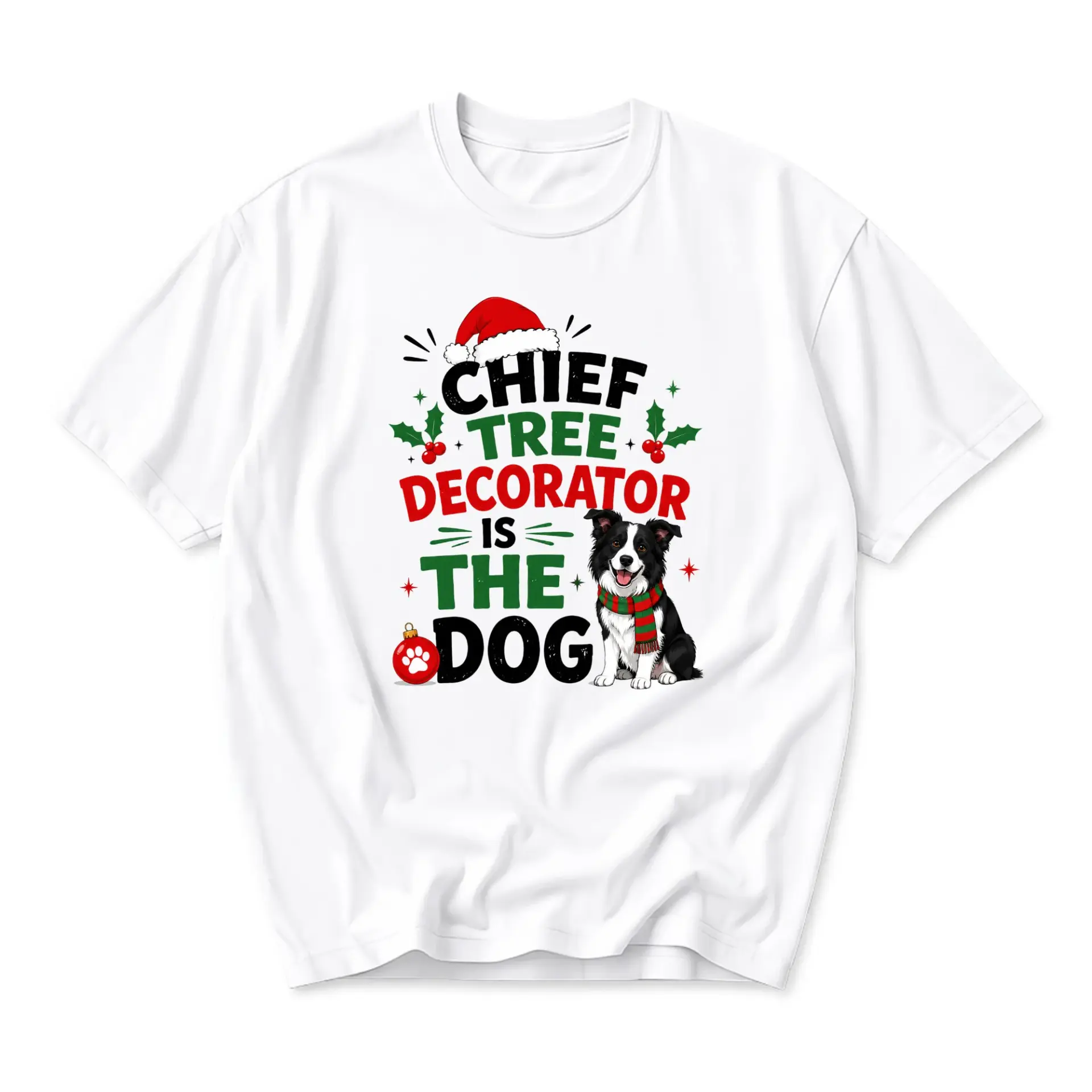 Funny Shirt Chief Tree Decorator Is the Dog Graphic Tee Holiday Casual Crew
