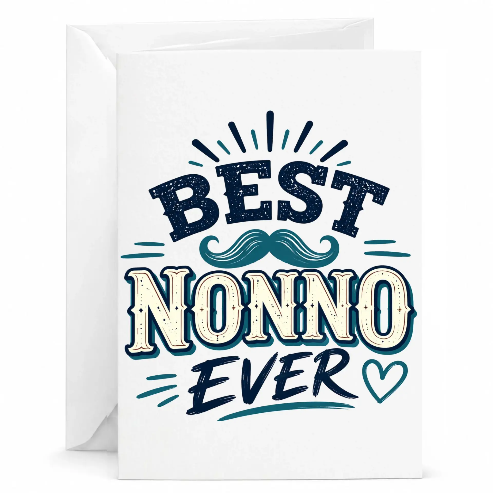 Best Nonno Ever Greeting Card for Grandfathers Mustache Design Premium Heavyweight Cardstock with Matching White Envelope
