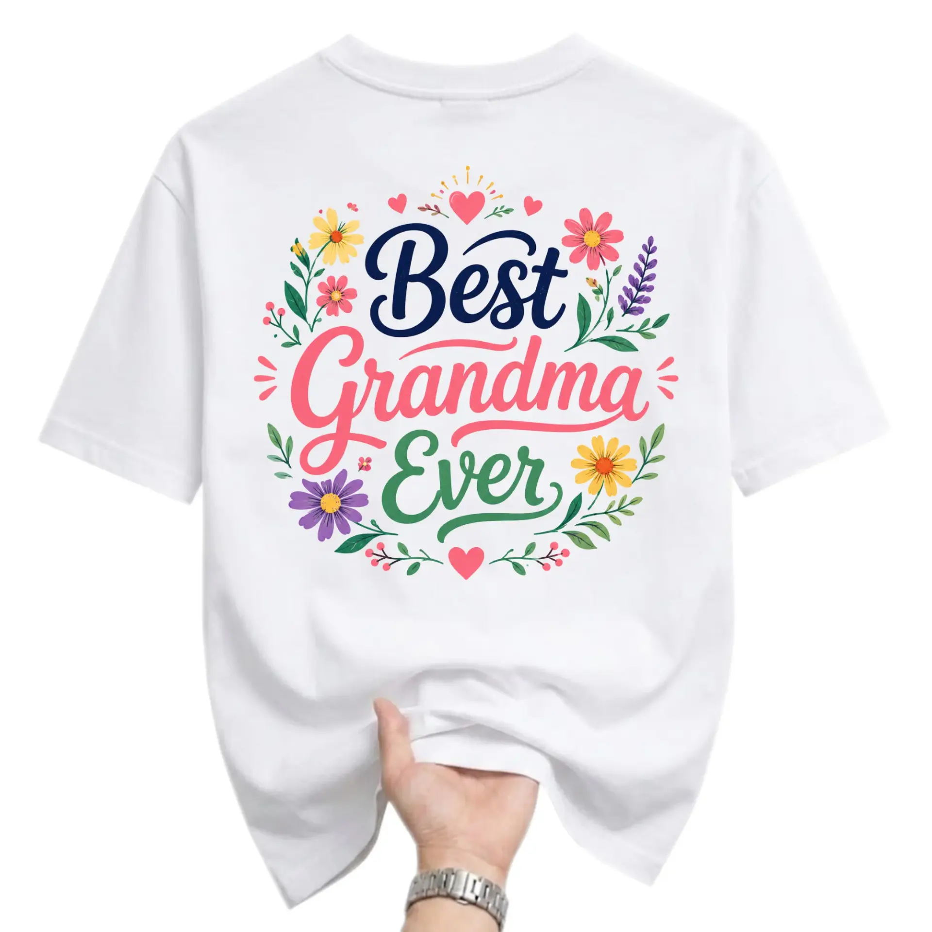 Funny Shirt Best Grandma Ever Graphic Tee Floral Heart Design Casual Unisex