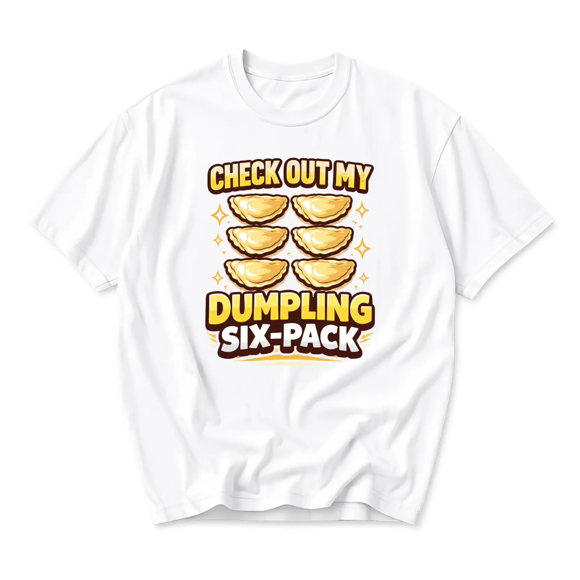 Funny Shirt Check Out My Dumpling Six Pack Graphic Tee Casual Unisex Crew Neck Top for Food Lovers and Humor Enthusiasts