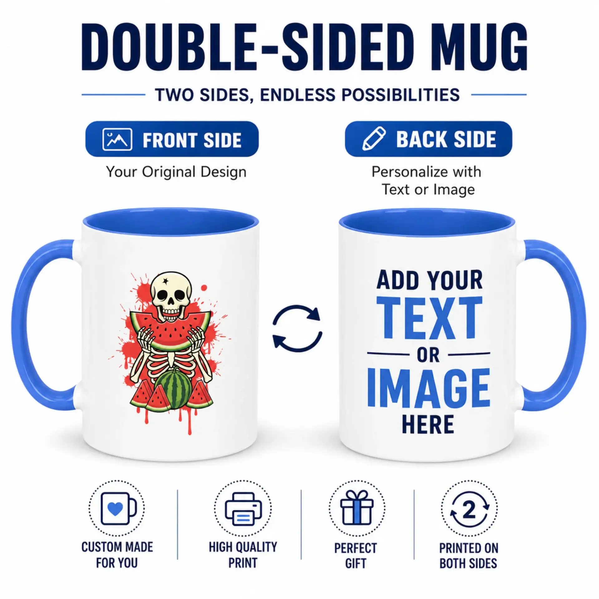 Novelty Skeleton Eating Watermelon Coffee Mug, Spooky Red Splatter Ceramic Drinkware, Unique Gift for Summer & Halloween Lovers
