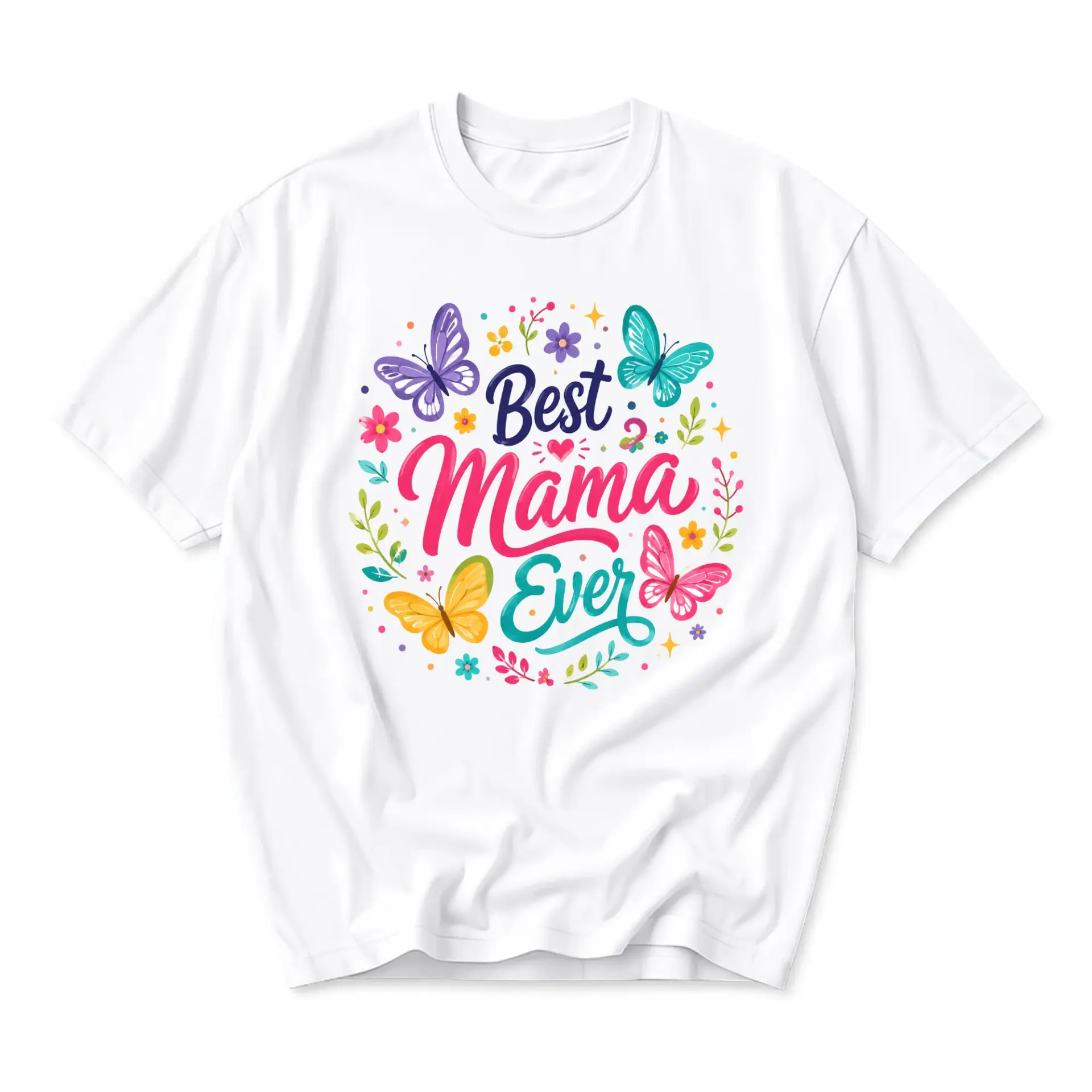 T-shirt Best Mama Ever Graphic Tee Floral Butterfly Print Unisex Casual Short Sleeve Crew Neck Cotton Blend Apparel