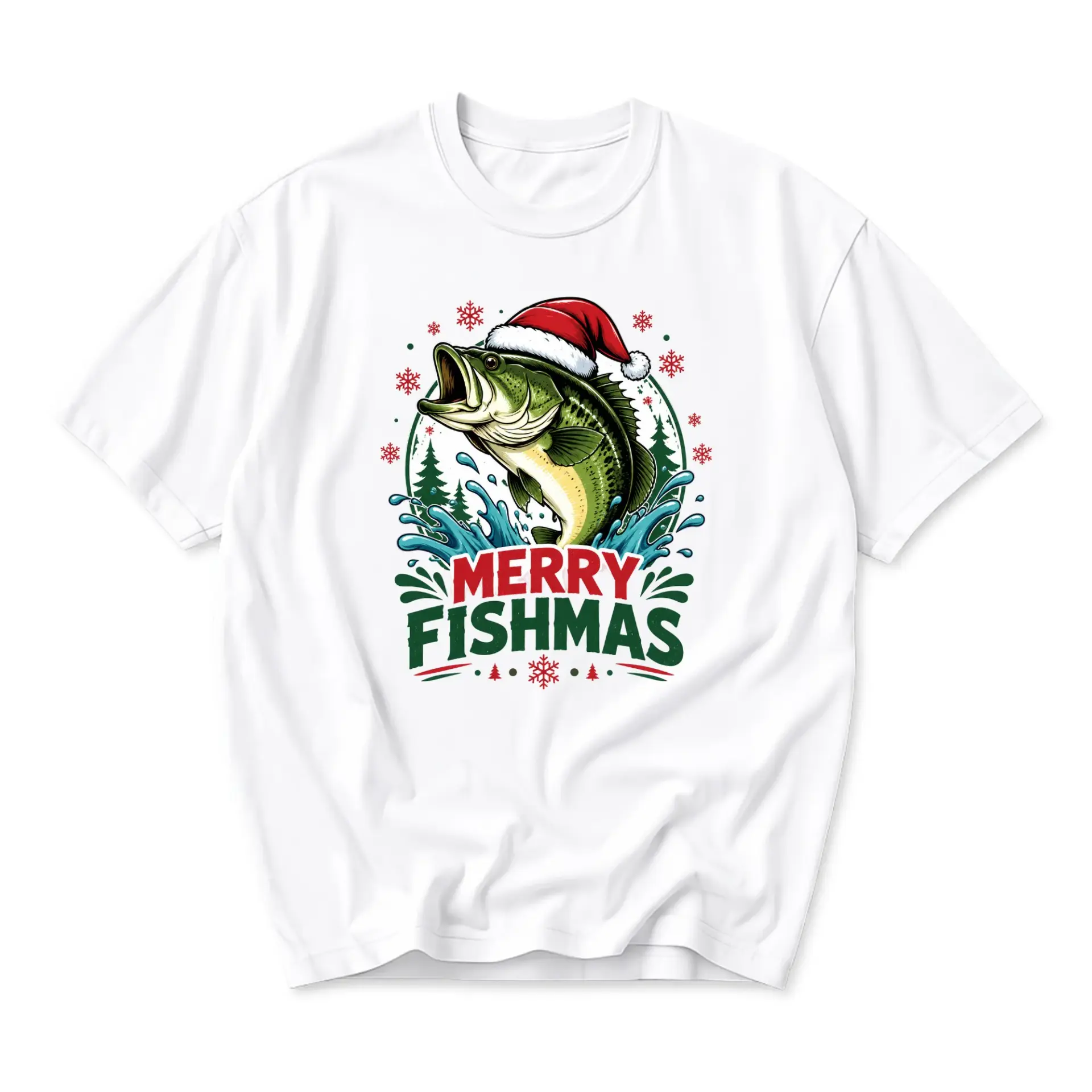 Funny Shirt Merry Fishmas Holiday Graphic Tee Featuring a Fishing Wearing a