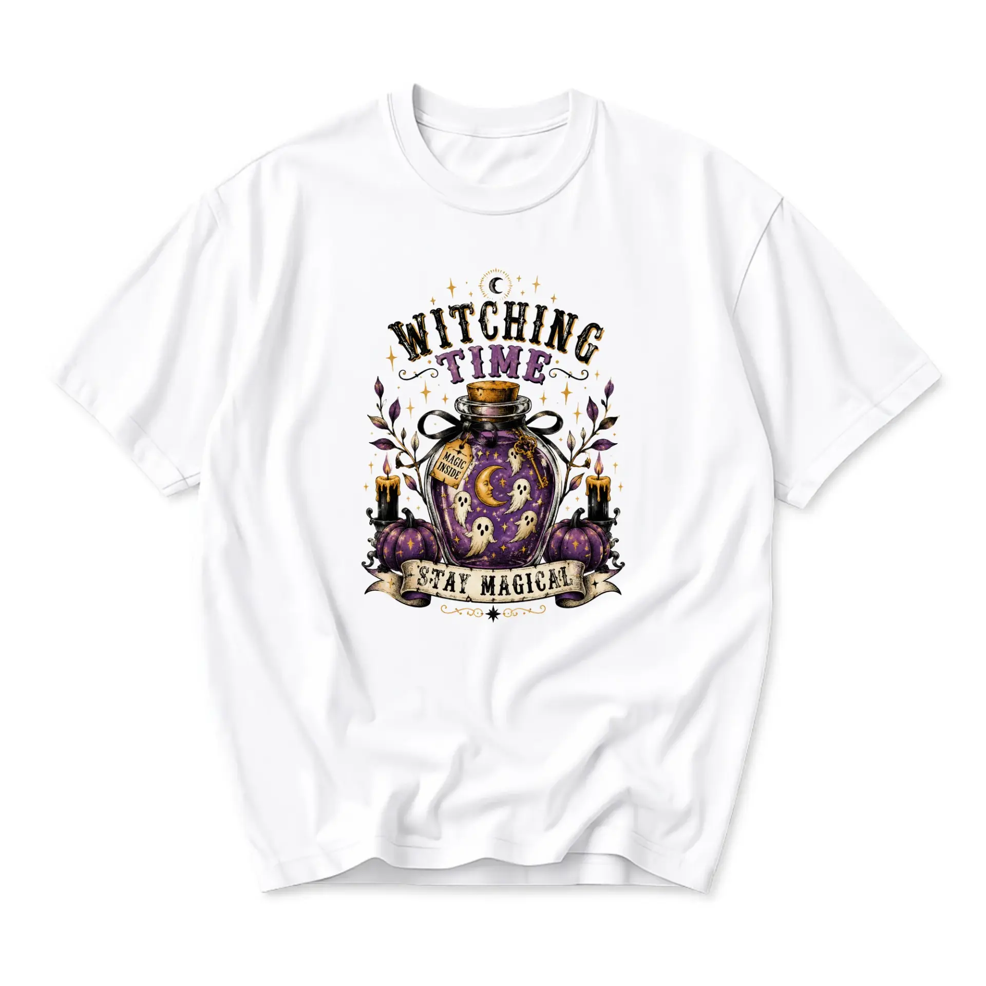 Graphic Tee Witching Time Stay Magical Print Unisex Crew Neck Casual Everyday Short Sleeve Cotton Blend Shirt