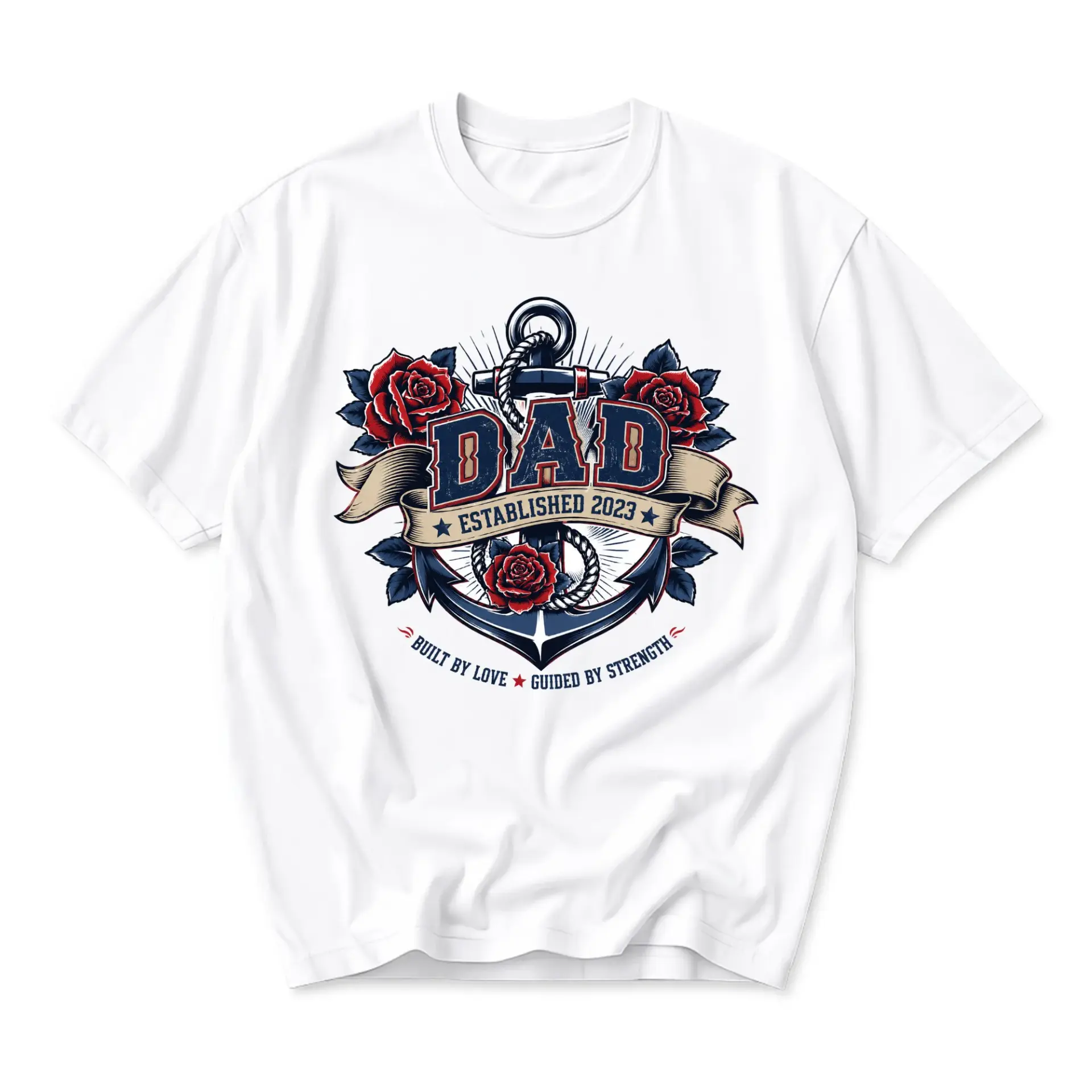 Graphic Tee Dad Established 2023 Anchor Rose Nautical Design Unisex Crew Neck Casual Everyday Cotton Blend Shirt