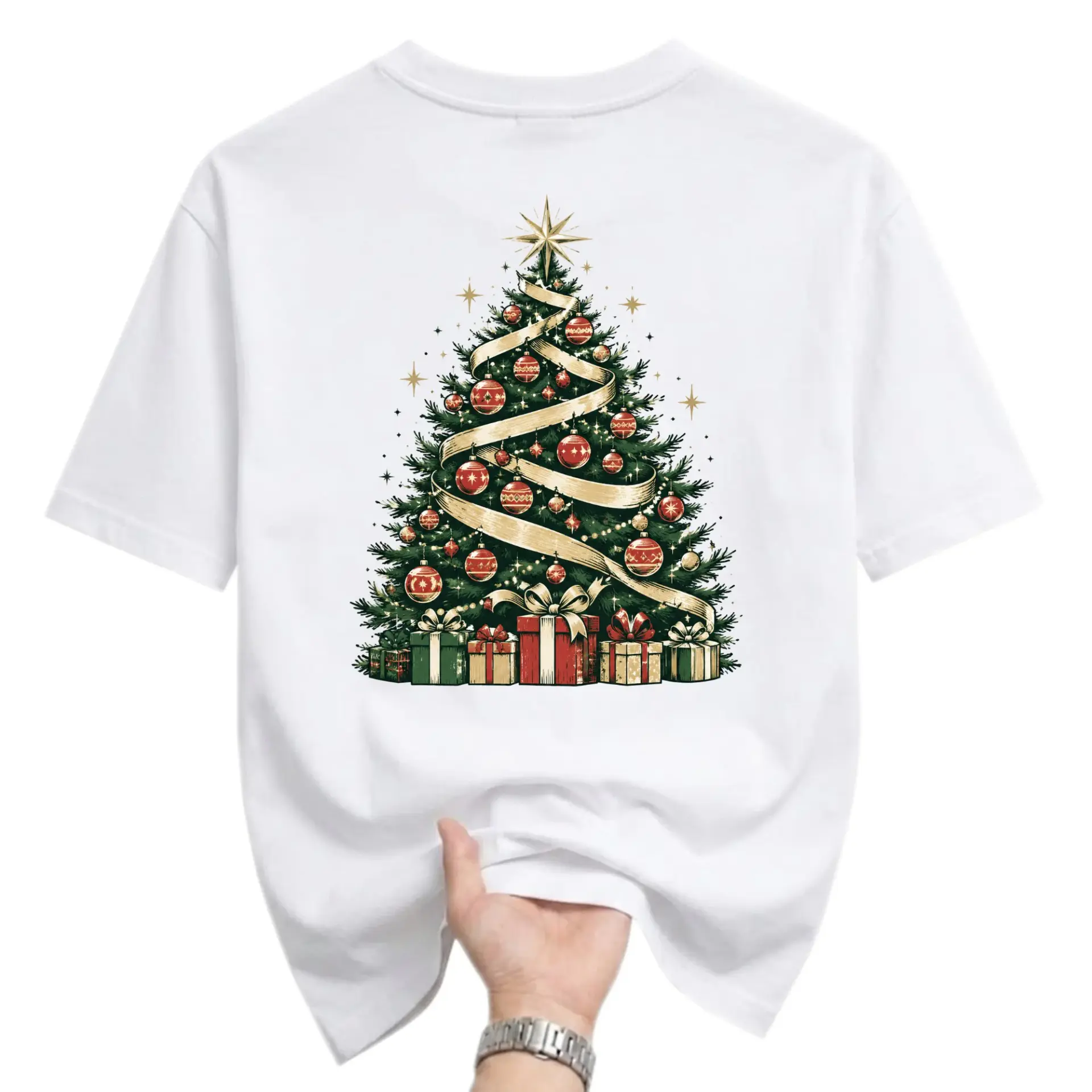Graphic Tee Unisex Christmas Tree Ornament Print Short Sleeve Casual Crew