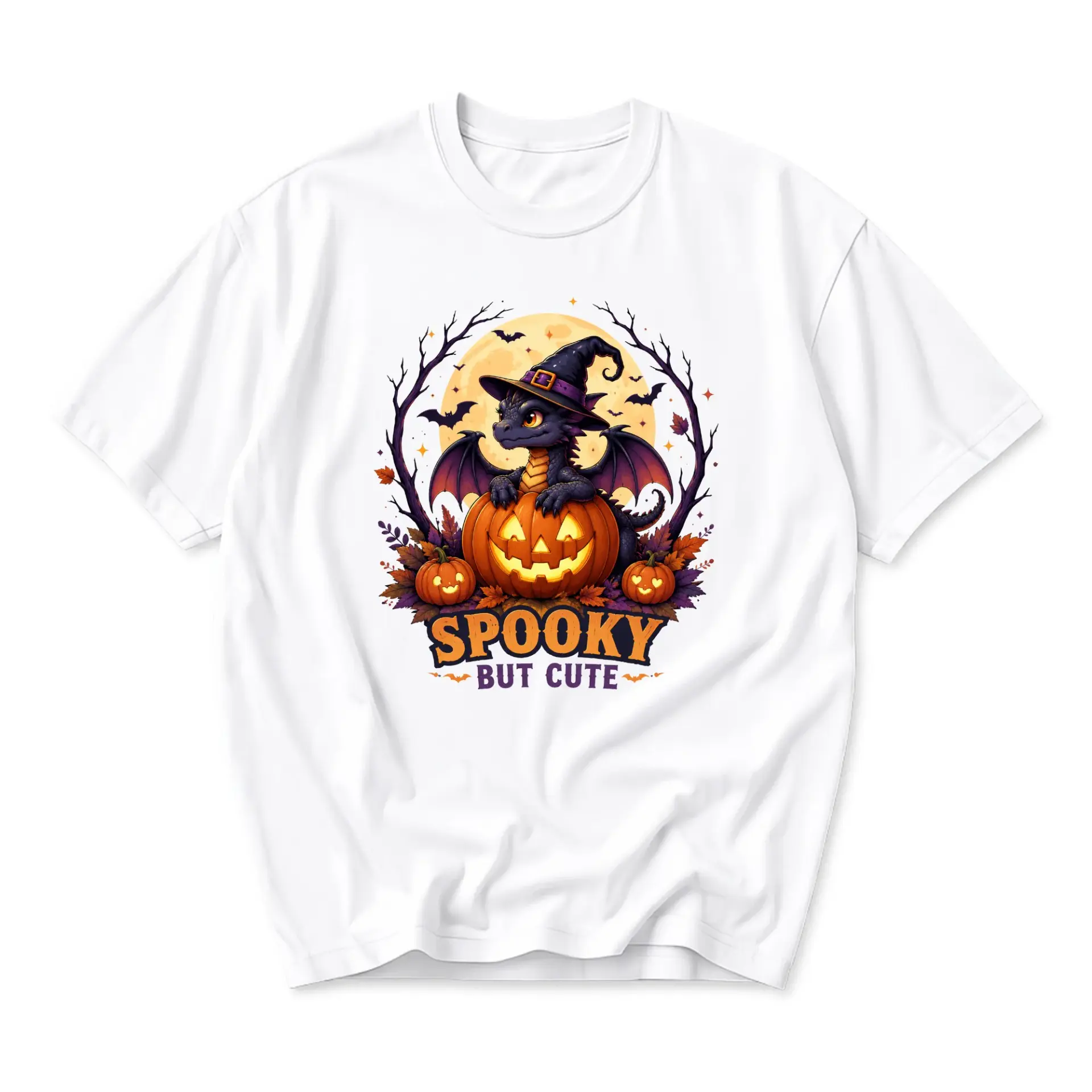 Graphic Tee Spooky but Cute Halloween Dragon Shirt Unisex Casual Cotton Crew Neck Top for Fall Autumn Festive Wear