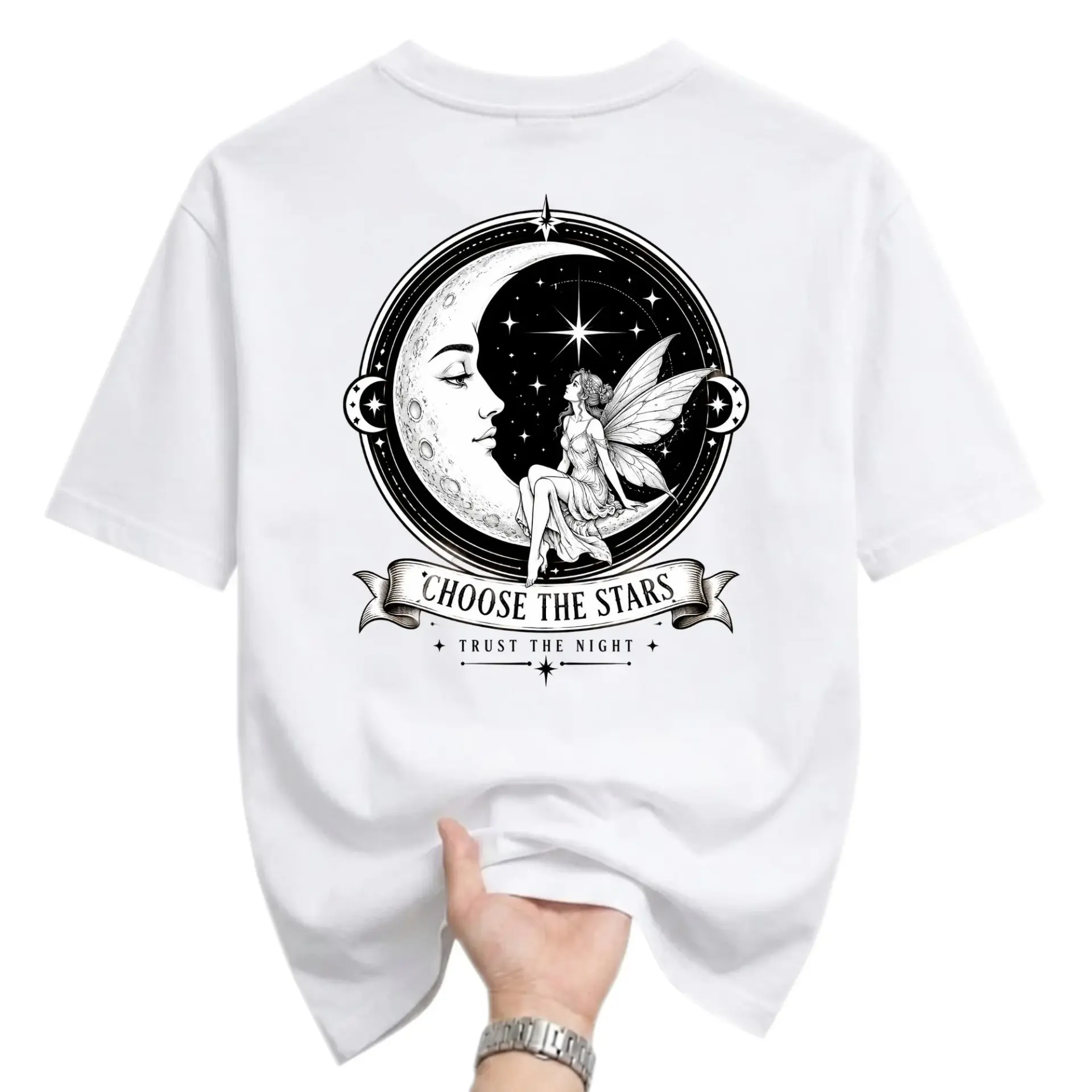 Graphic Tee Choose the Stars Trust the Night Fairy Moon Celestial Art Unisex Casual Short Sleeve Cotton Shirt