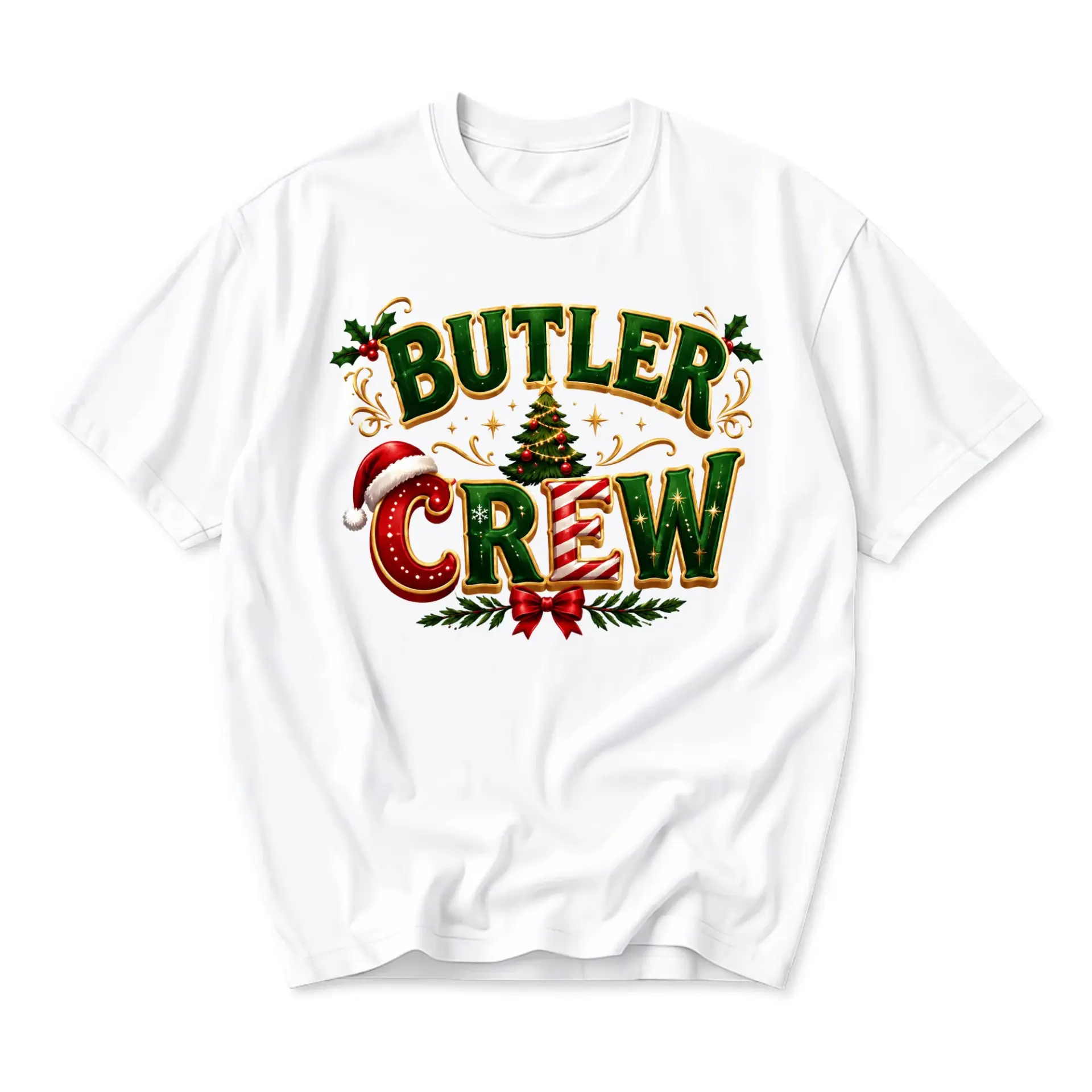 Graphic Tee Butler Crew Christmas Holiday Shirt Unisex Casual Crew Neck Comfortable Cotton Blend Seasonal Top