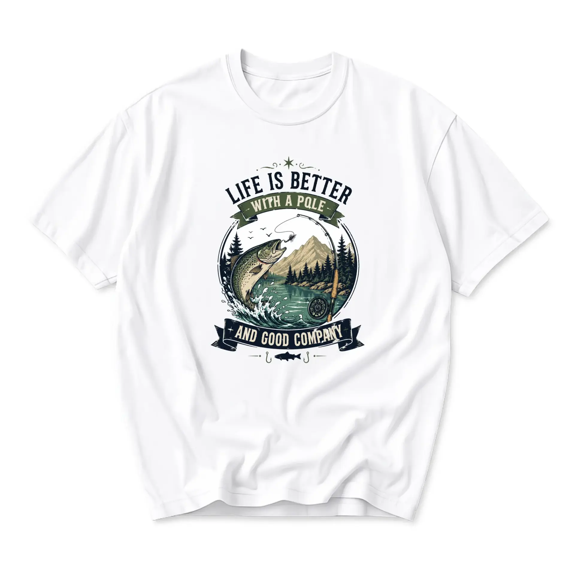 Graphic Tee Life Is Better with a Pole Fishing Shirt Unisex Crew Neck Short Sleeve Cotton Blend Casual Top