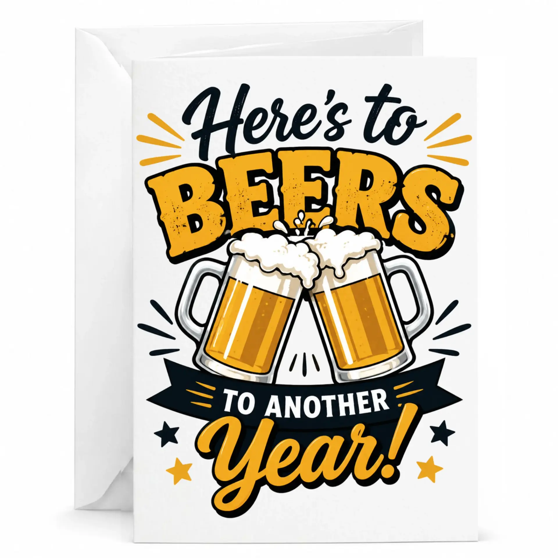 Funny Beer Birthday Greeting Card for Best Friend or Colleague Cheers to Another Year Party Theme Stationery 5x7 Inches