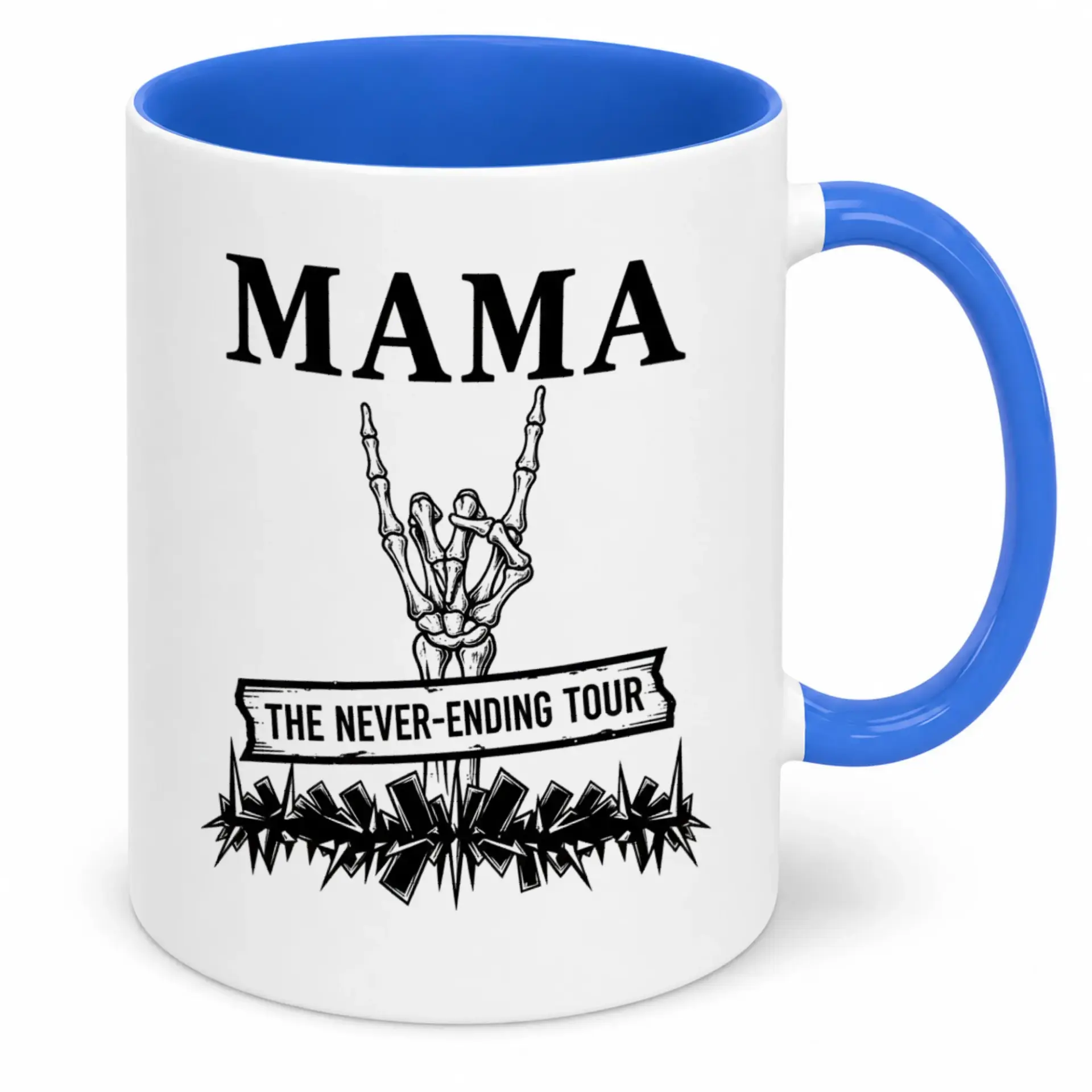Funny Mama Never-Ending Ceramic Coffee Mug with Skeleton Hand Gesture Design Unique Humorous Mom Gift for Her Birthday