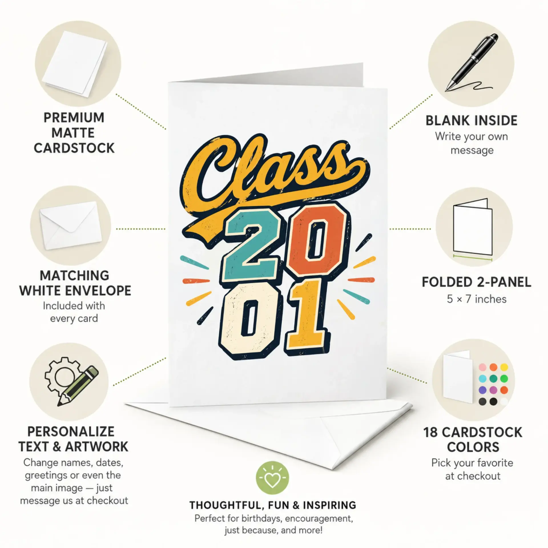 Greeting Card Class 2001 Vintage Retro Graduation Celebration Stationary for Milestone Achievement and Nostalgia