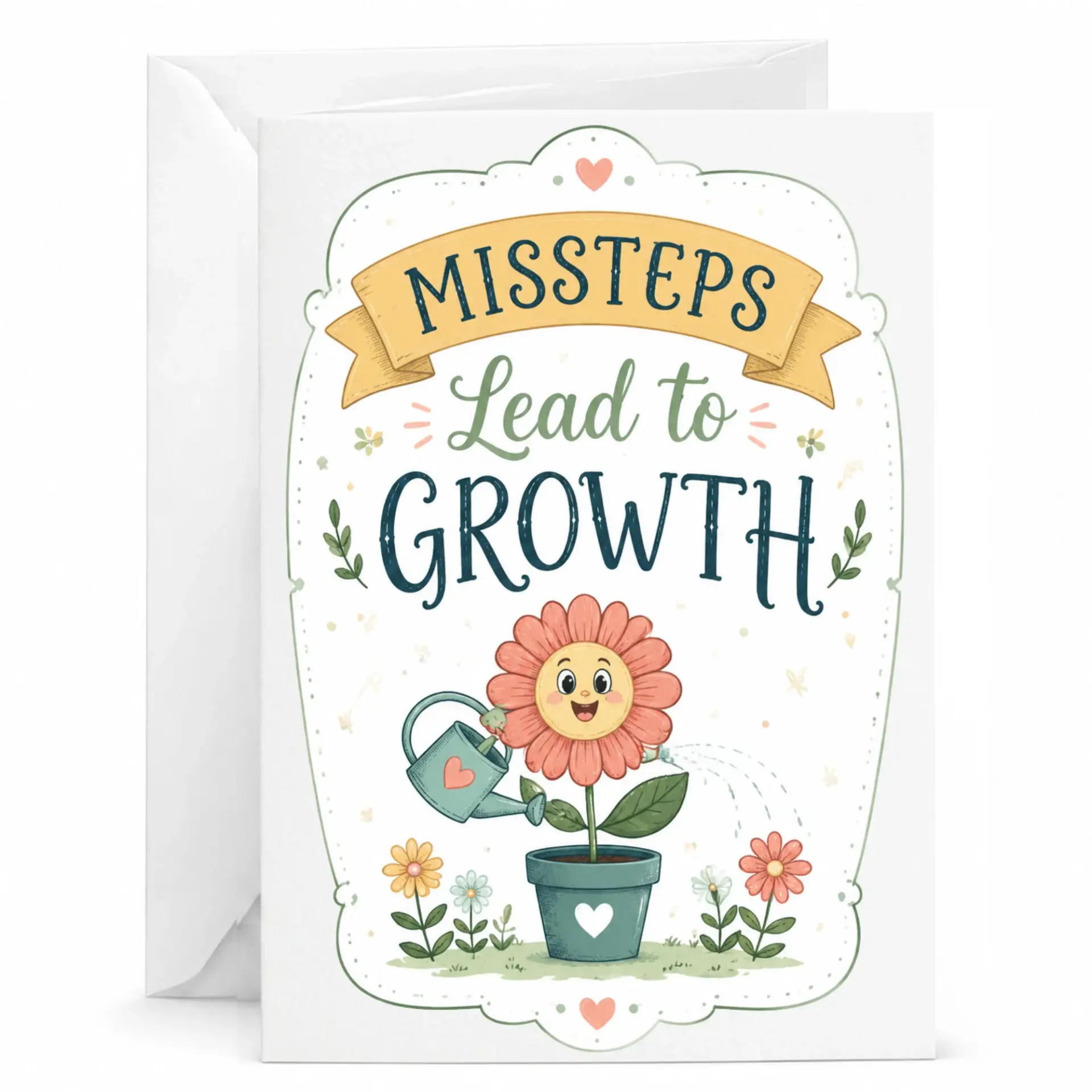 Inspirational Growth Encouragement Greeting Card Floral Flower Design for Positive Thinking and