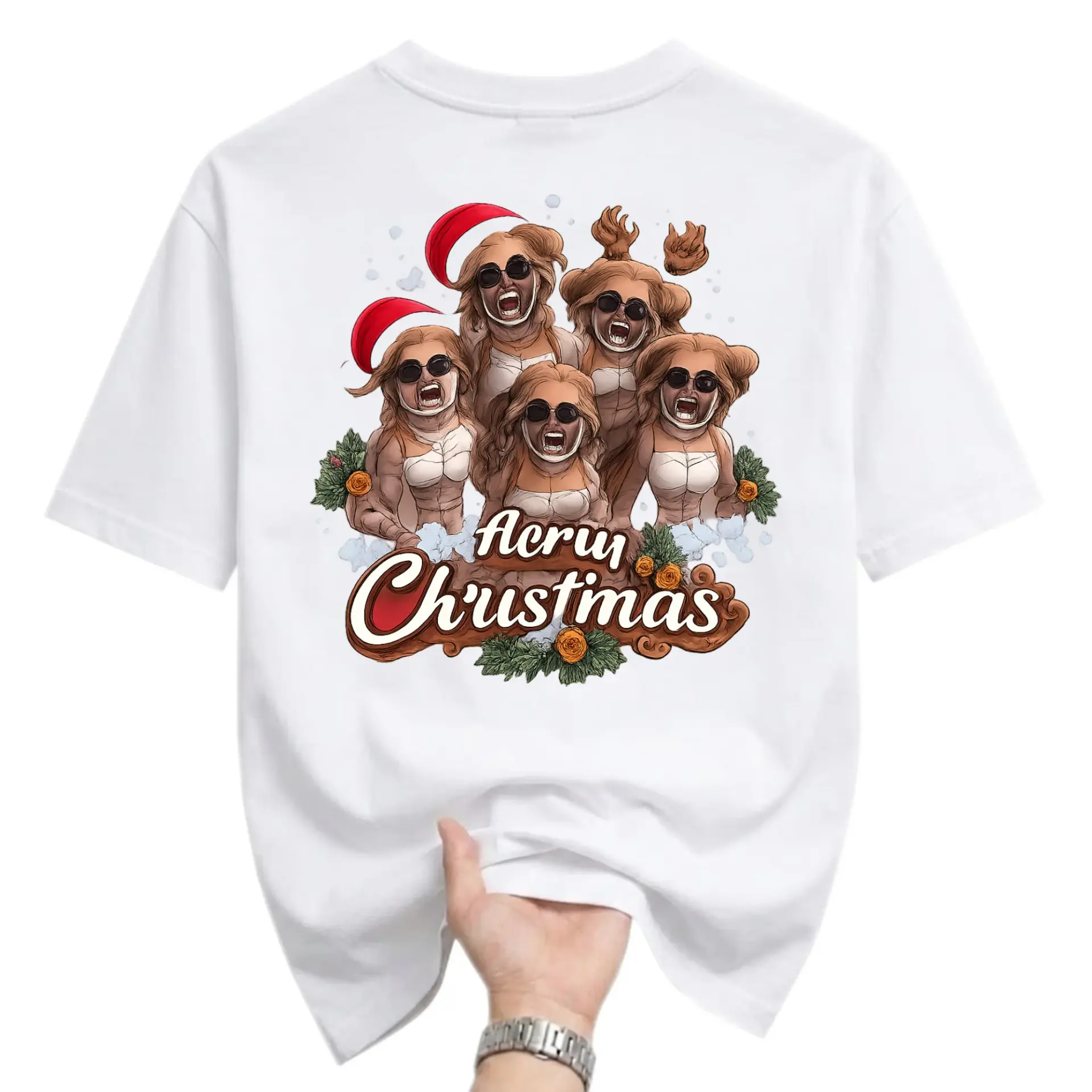 Funny Shirt Merry Christmas Graphic Tee with Holiday Themed Characters