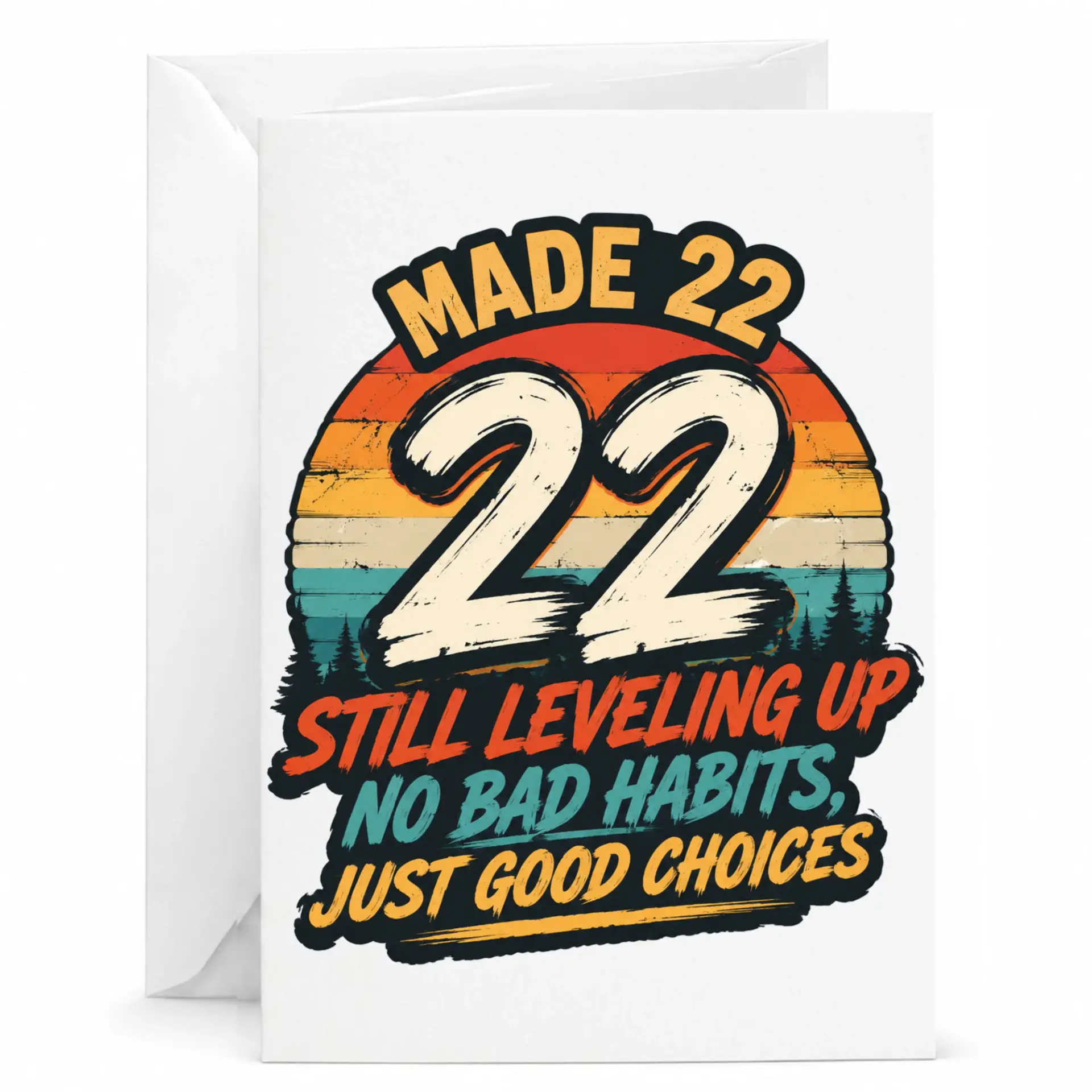 Birthday Card for 22nd Birthday Made 22 Still Leveling up Funny Retro Vintage Style Greeting Card for Turning 22