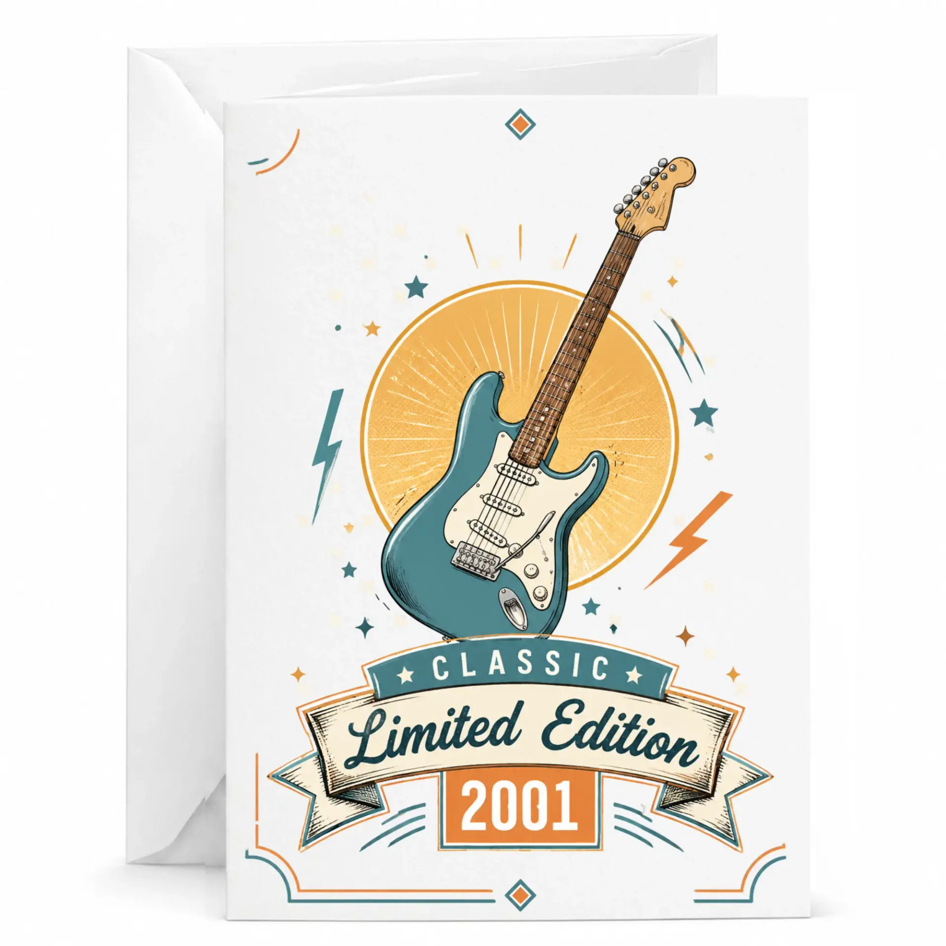 Greeting Card for Music Lovers Classic Limited Edition 2001 Vintage Guitar Design Birthday Anniversary Stationary